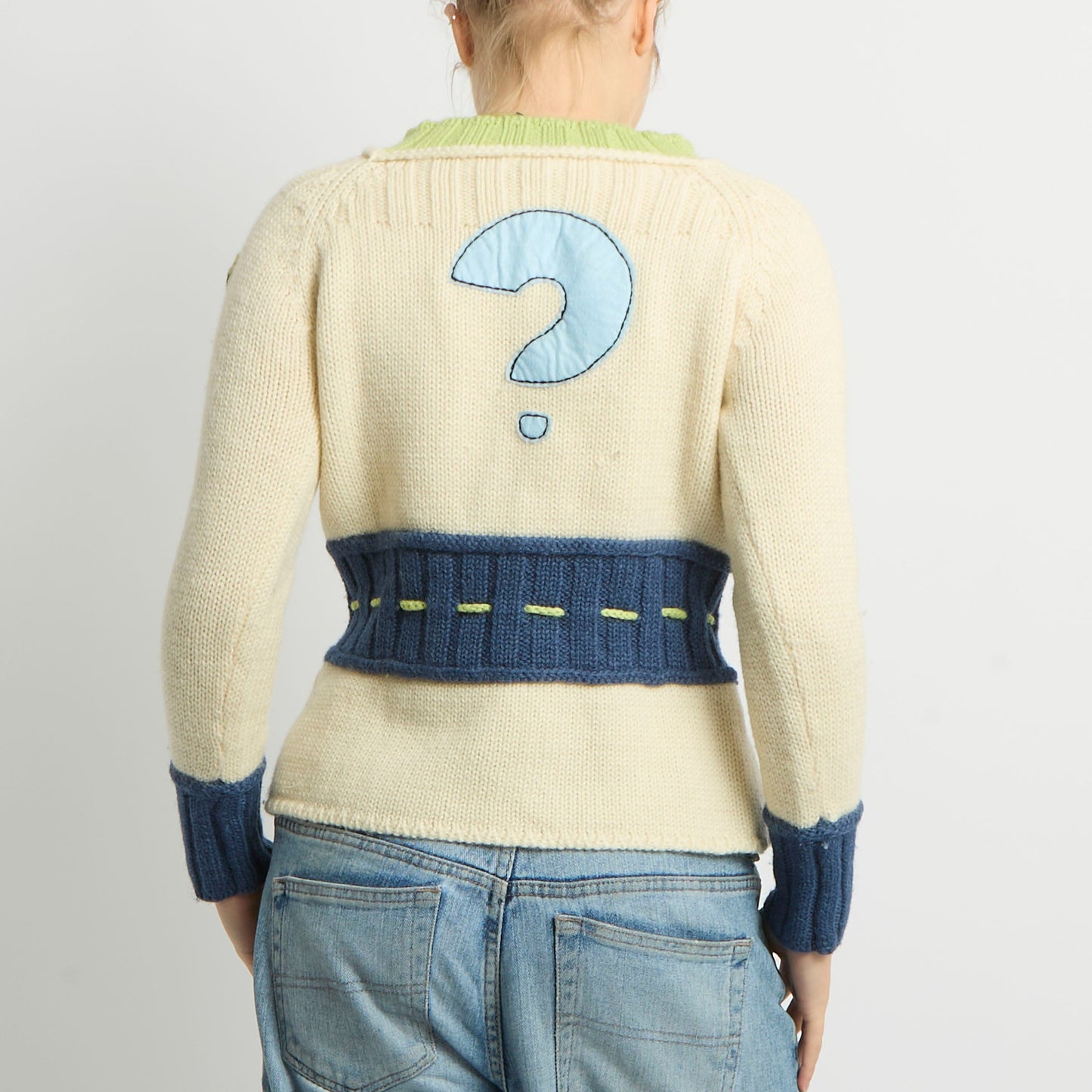 Embroidery Tie Waist Knit Sweater - UK 8