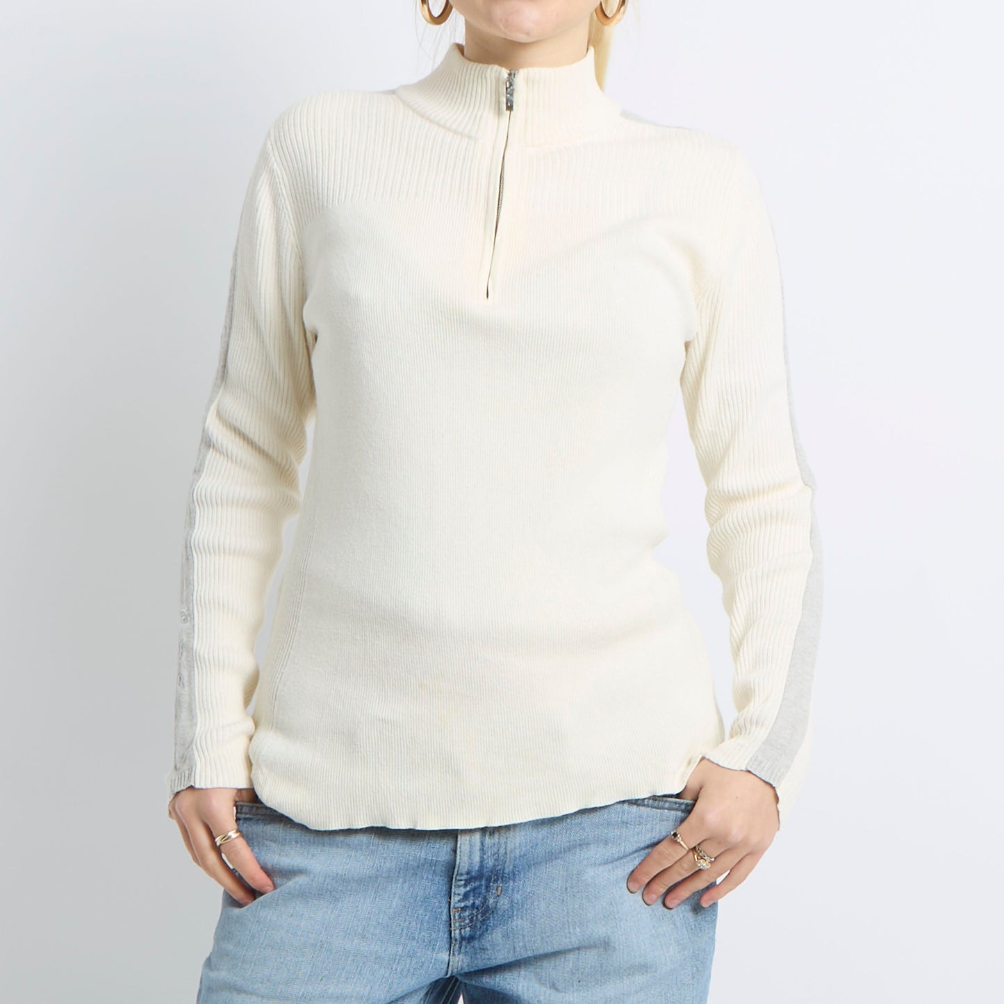 Ribbed Quarter Zip Knitted Sweater - UK 8