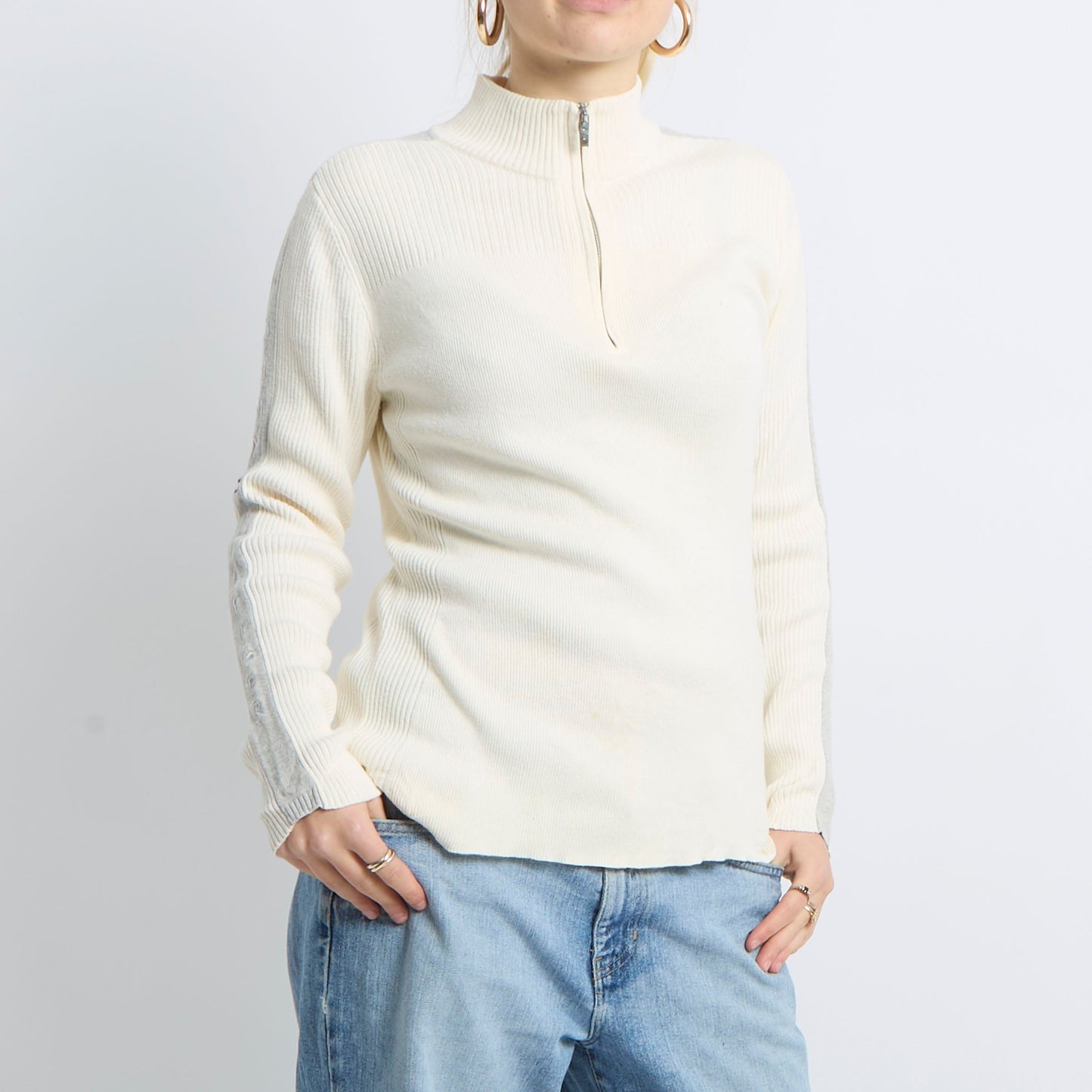 Ribbed Quarter Zip Knitted Sweater - UK 8