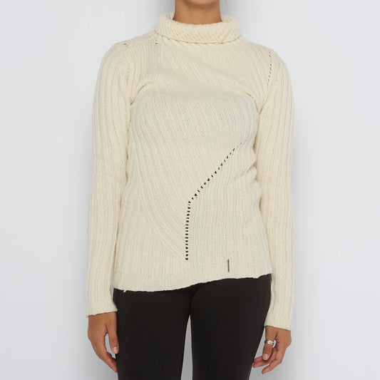 Cableknit Roll Neck Sweater - UK 8