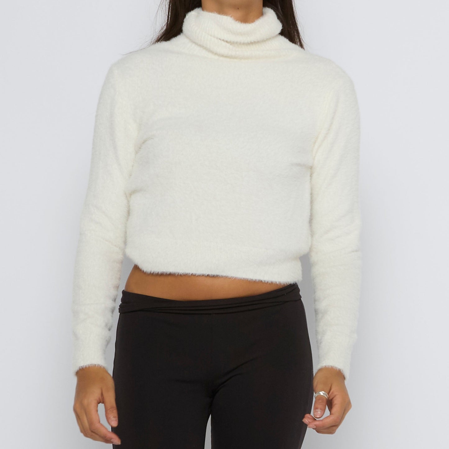 Fluffy Roll-Neck Cropped Jumper - UK 8