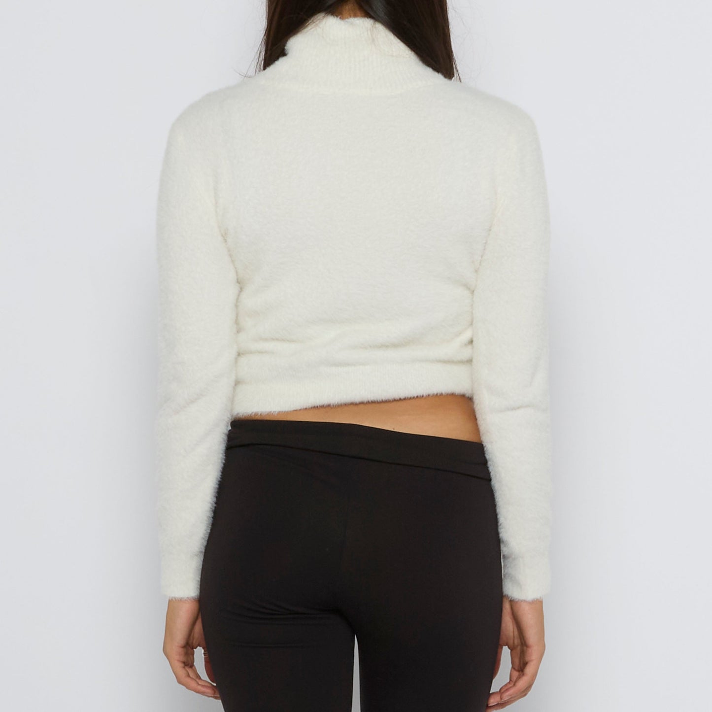 Fluffy Roll-Neck Cropped Jumper - UK 8