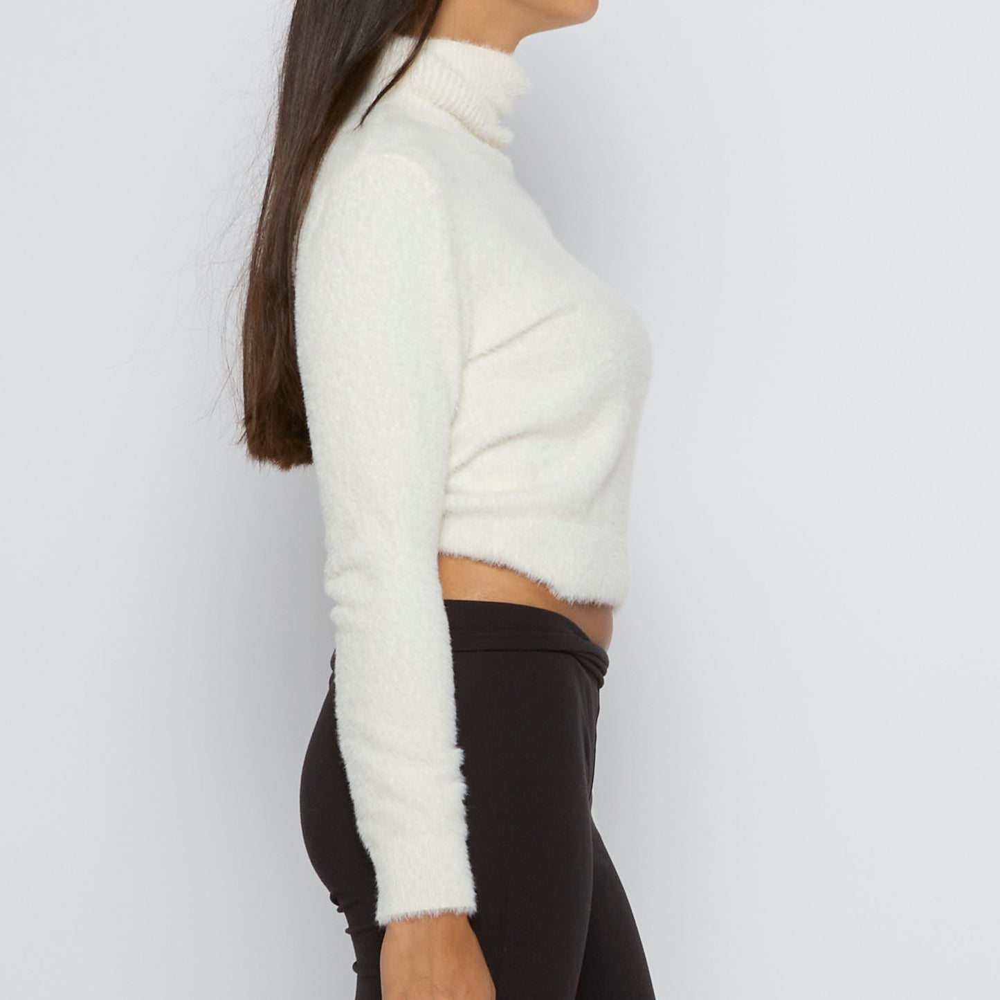 Fluffy Roll-Neck Cropped Jumper - UK 8