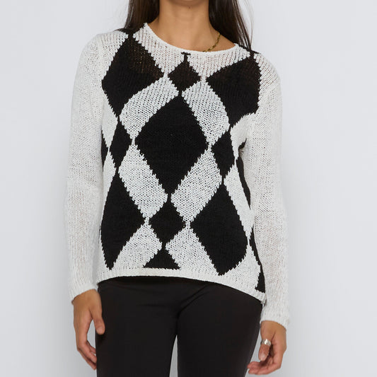 Heavy Knit Sweater With Diamond Pattern - UK 8