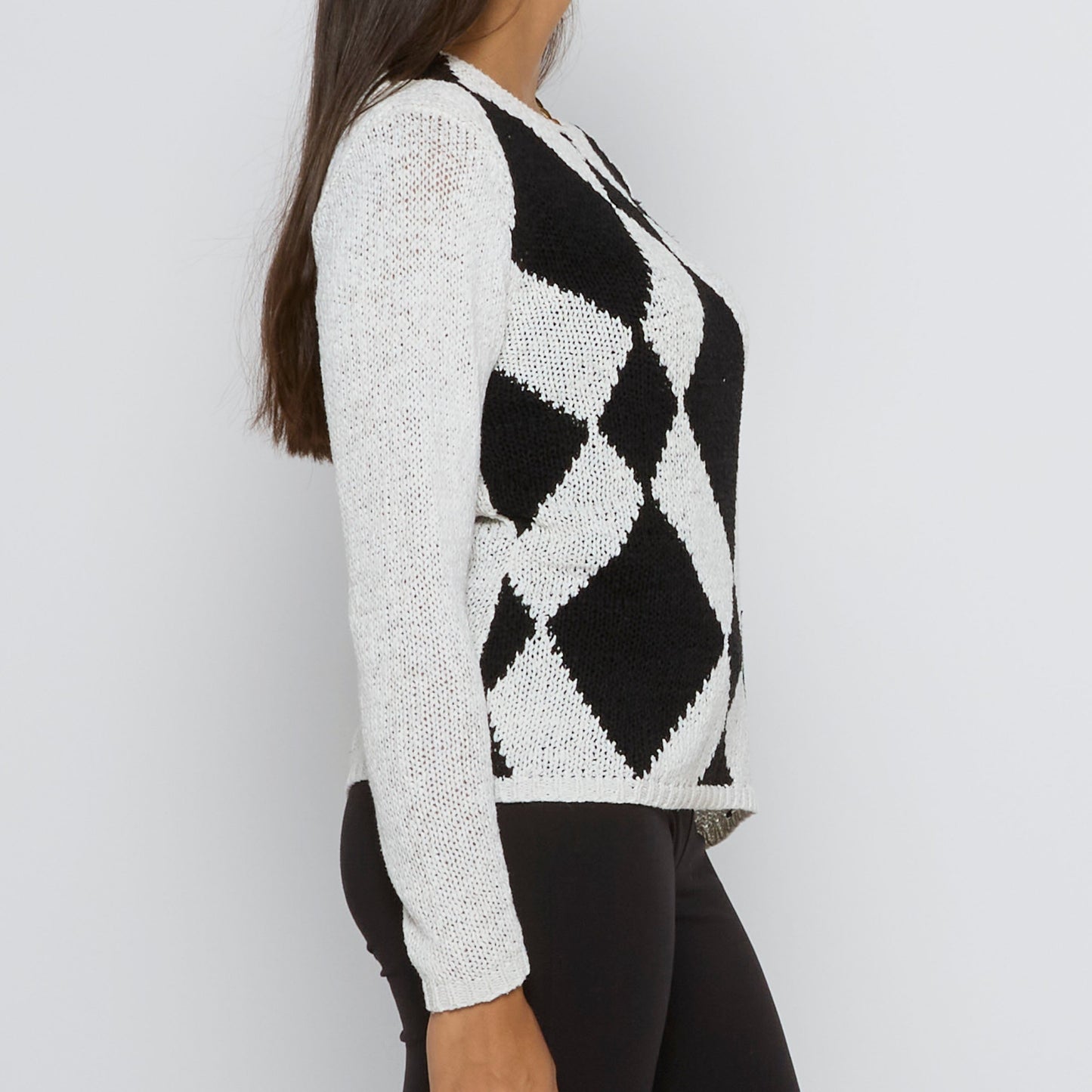 Diamond Jacquard Fine Knit Sweater - UK 8