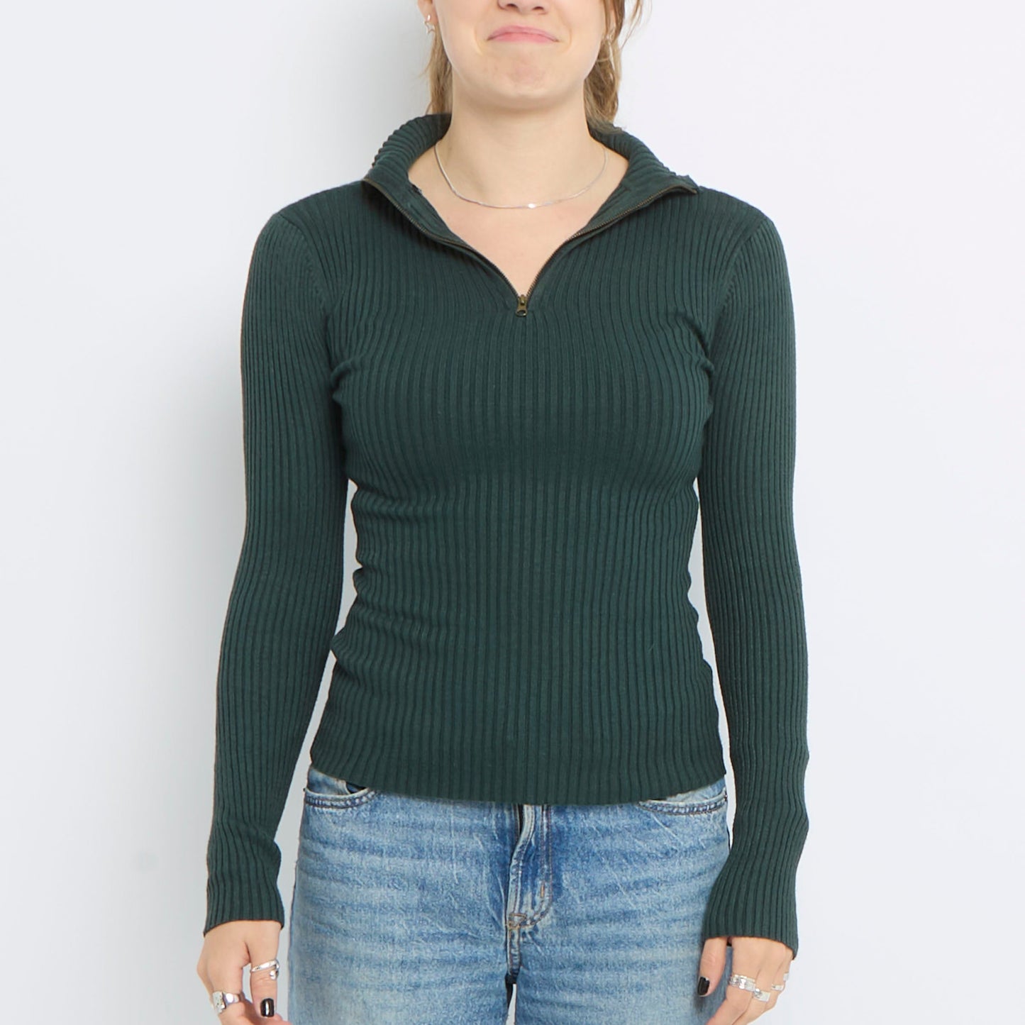 Ribbed Turtle Neck Long Sleeve Knitted Top - UK 8