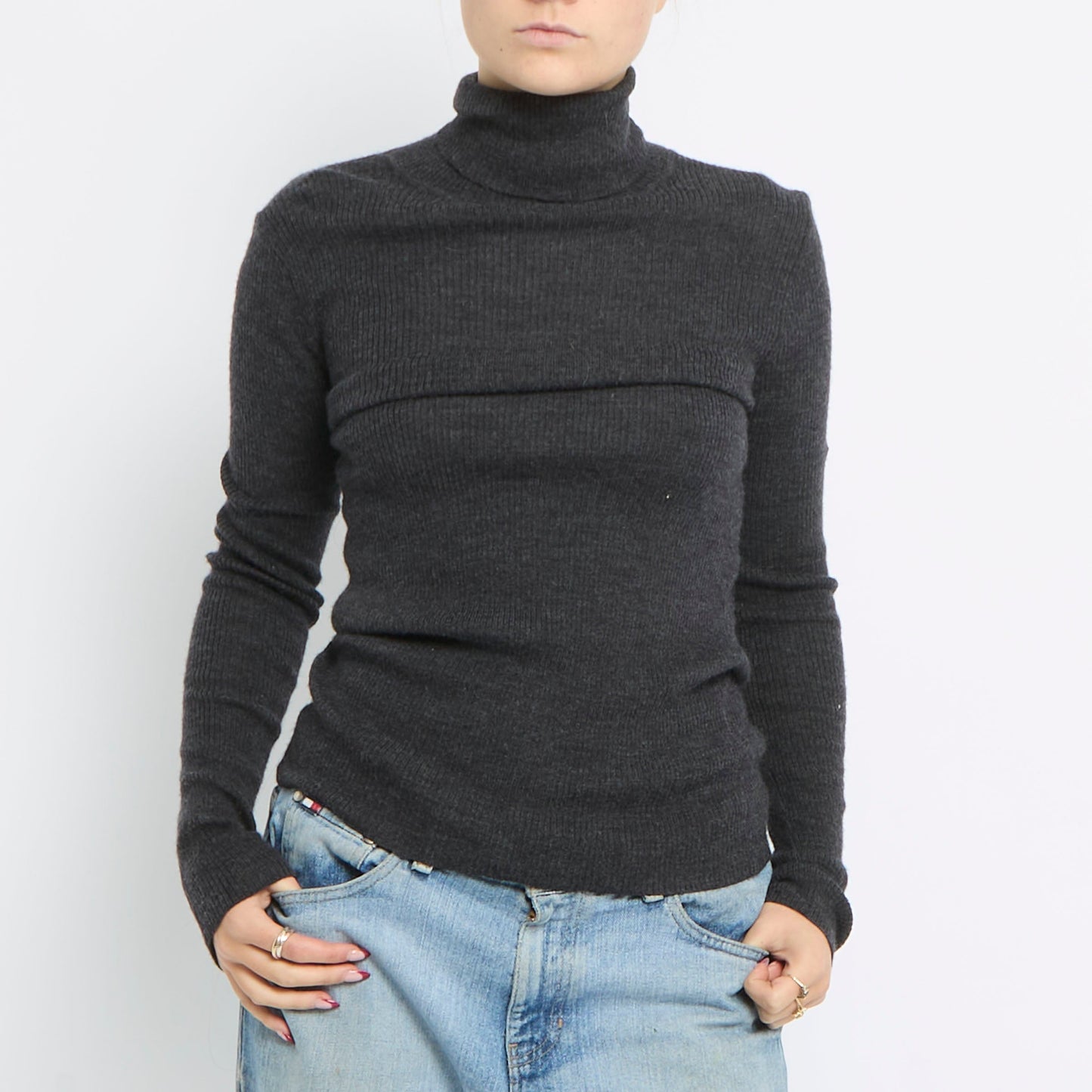 Ribbed Turtle Neck Knitted Top - UK 8