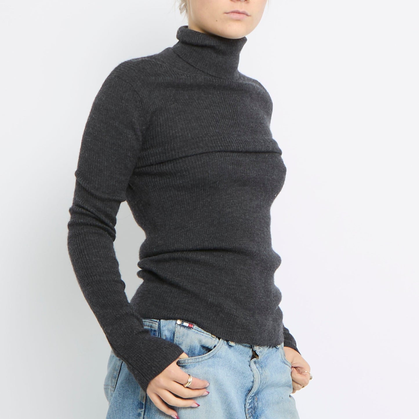 Ribbed Turtle Neck Knitted Top - UK 8