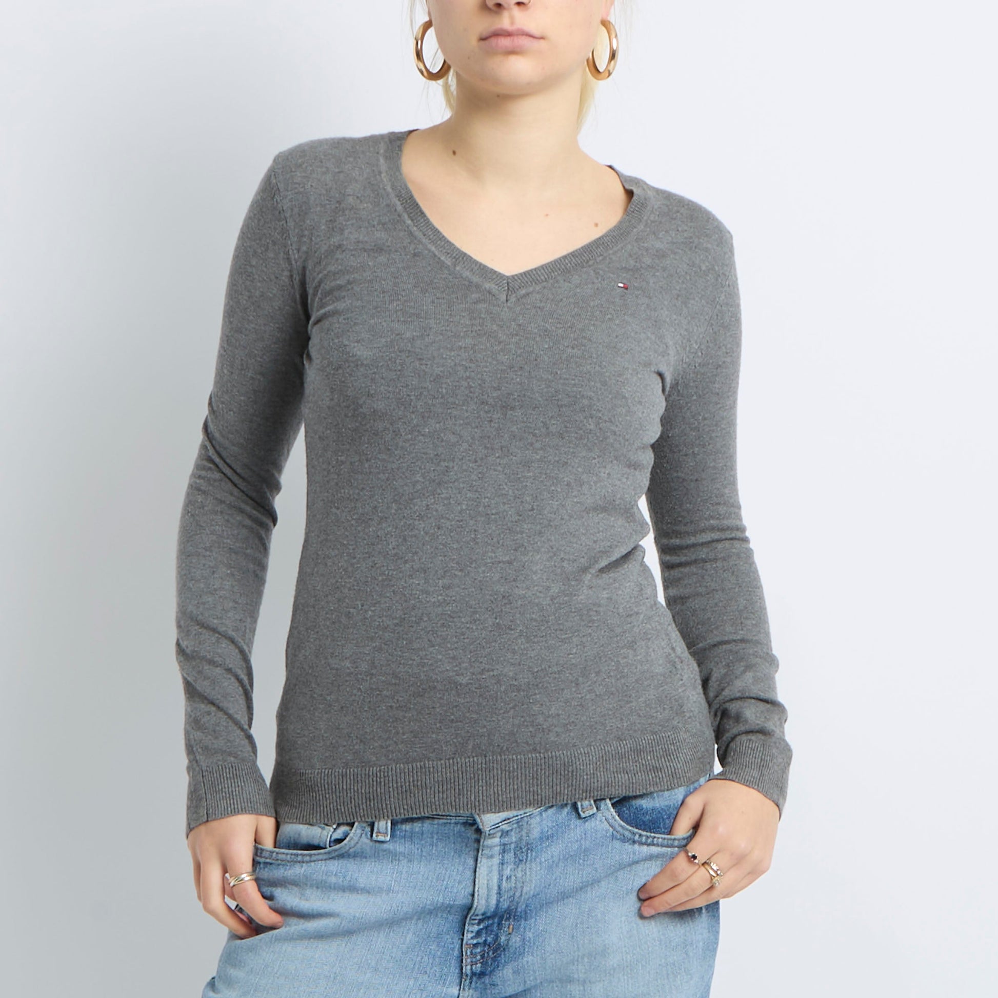 V-Neck Fine Knit Sweatshirt - UK 8