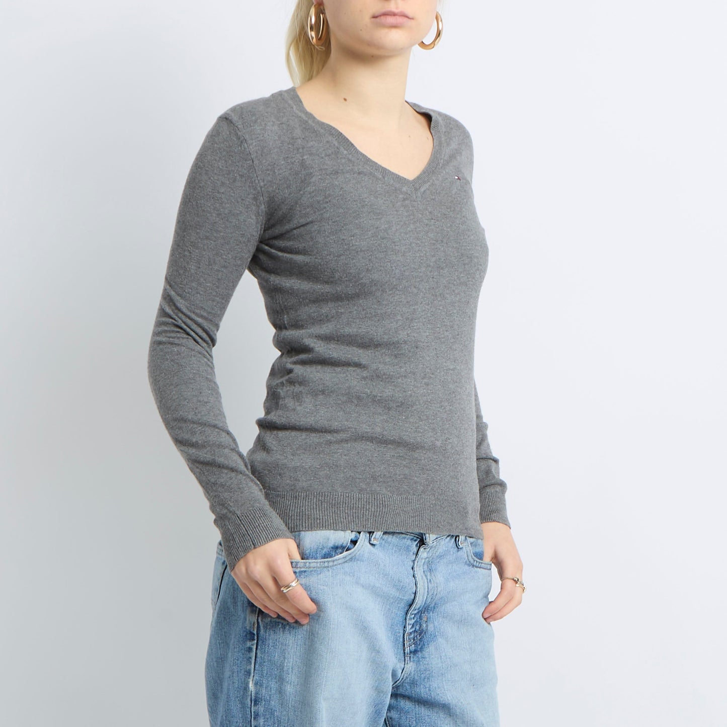 V-Neck Fine Knit Sweatshirt - UK 8