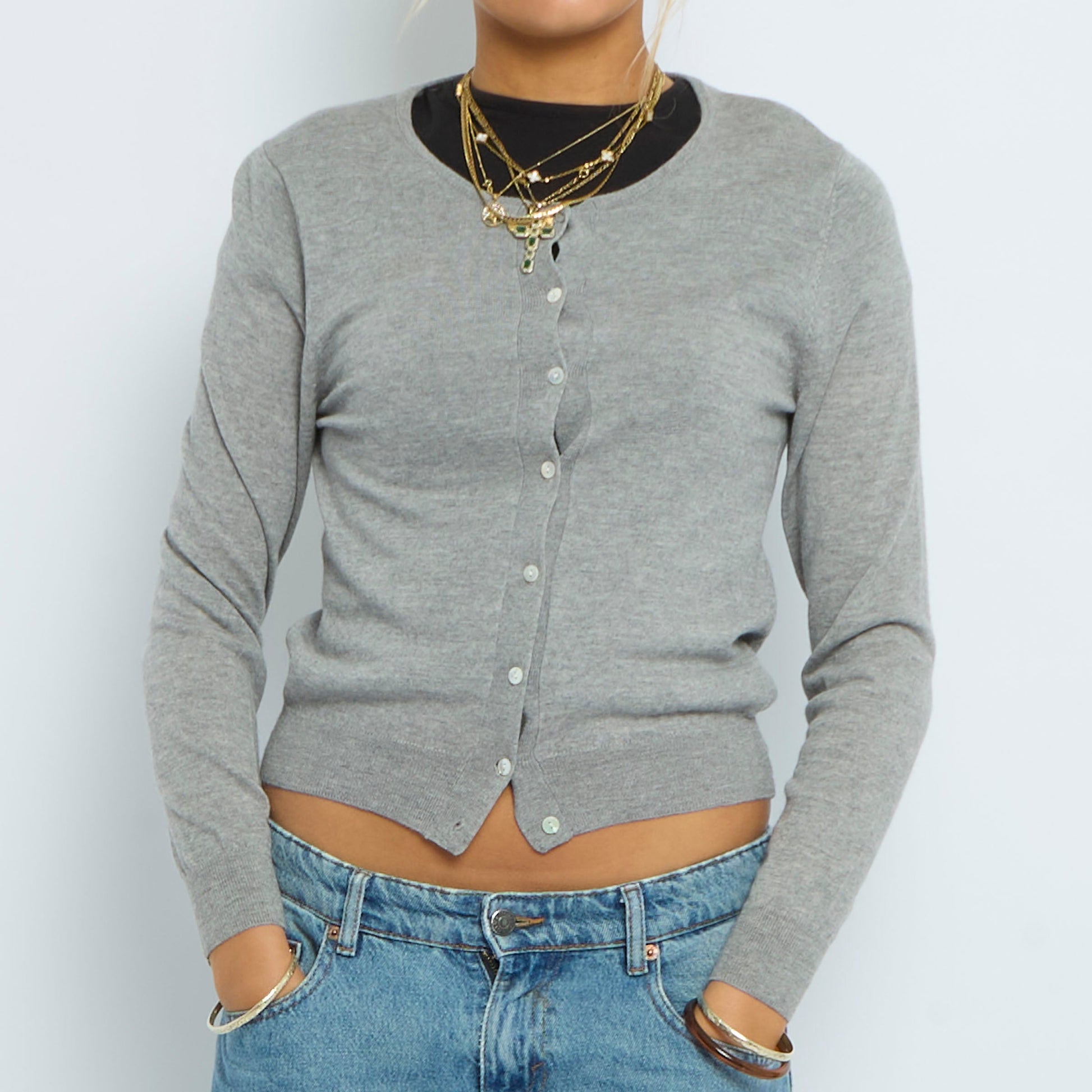 Crewneck Buttoned Fine Knit - UK 8