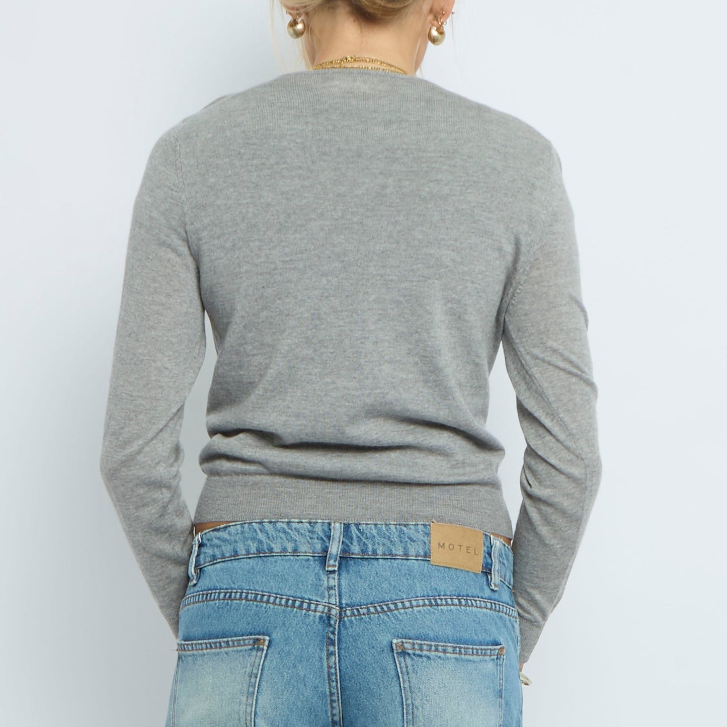 Crew Neck Buttoned Fine Knit - UK 8