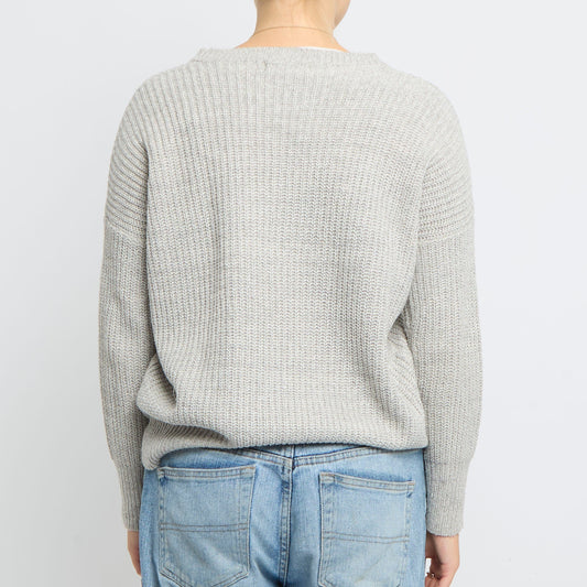 Ribbed Cropped Front Knitted Jumper- UK 8