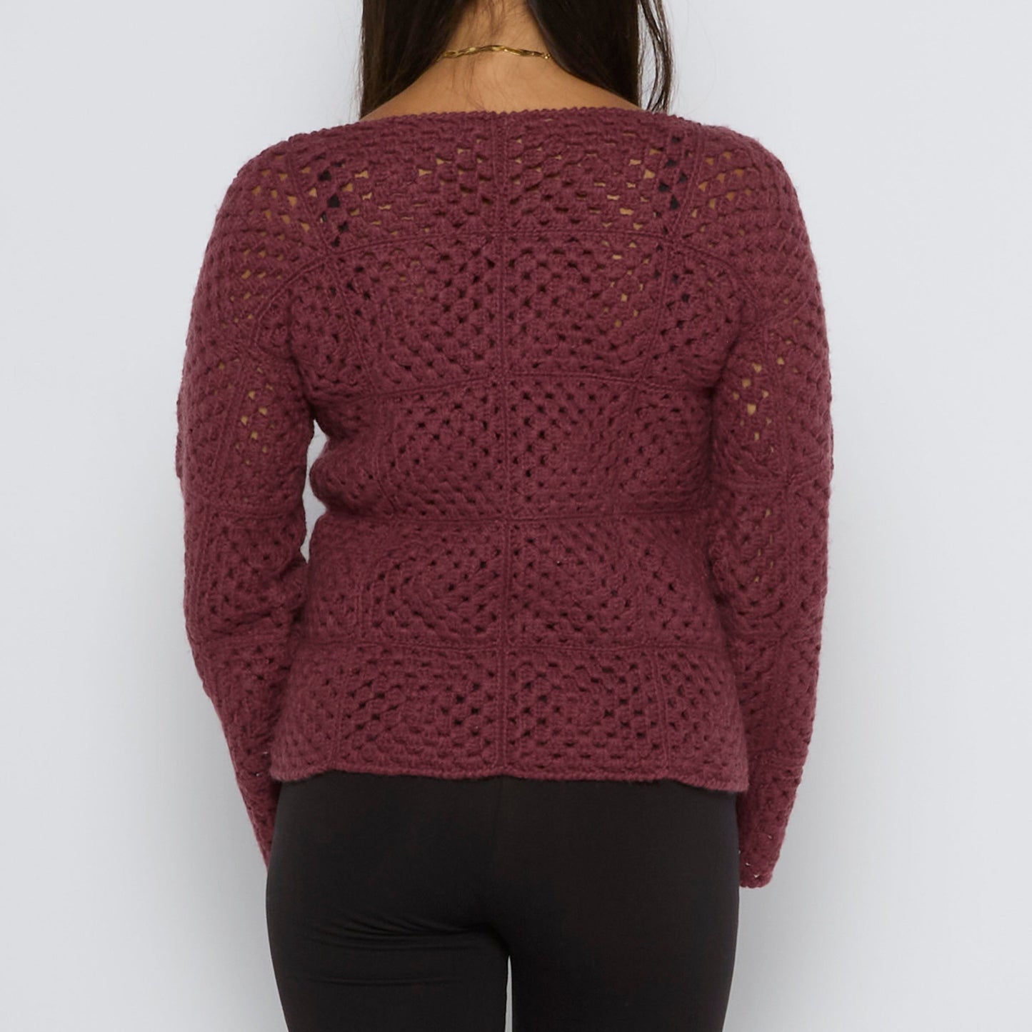 Crochet Square Pattern Sweater With Bell Sleeves  - UK 8