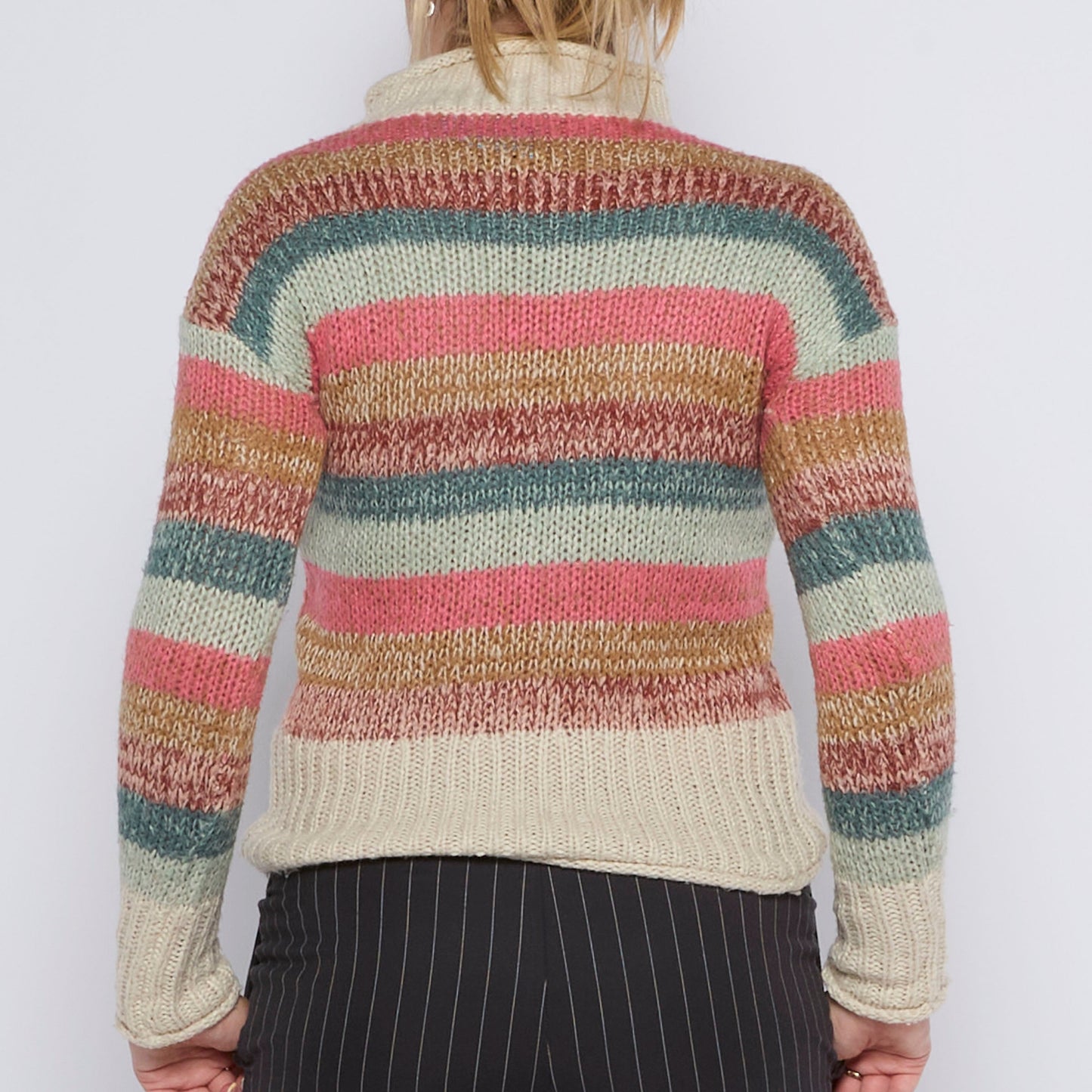 Chunky Stripe Knit Crewneck Sweater - UK 8