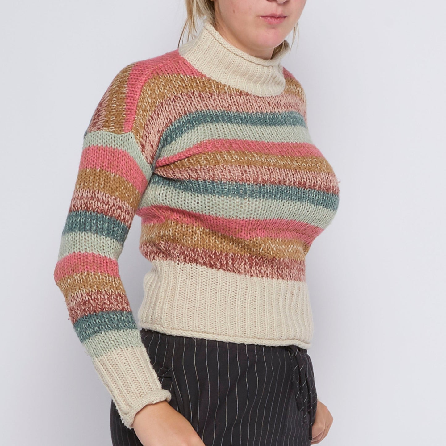 Chunky Stripe Knit Crewneck Sweater - UK 8