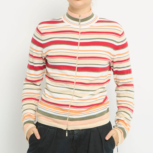 Duo Zip Polo Neck Striped Sweater- UK 8