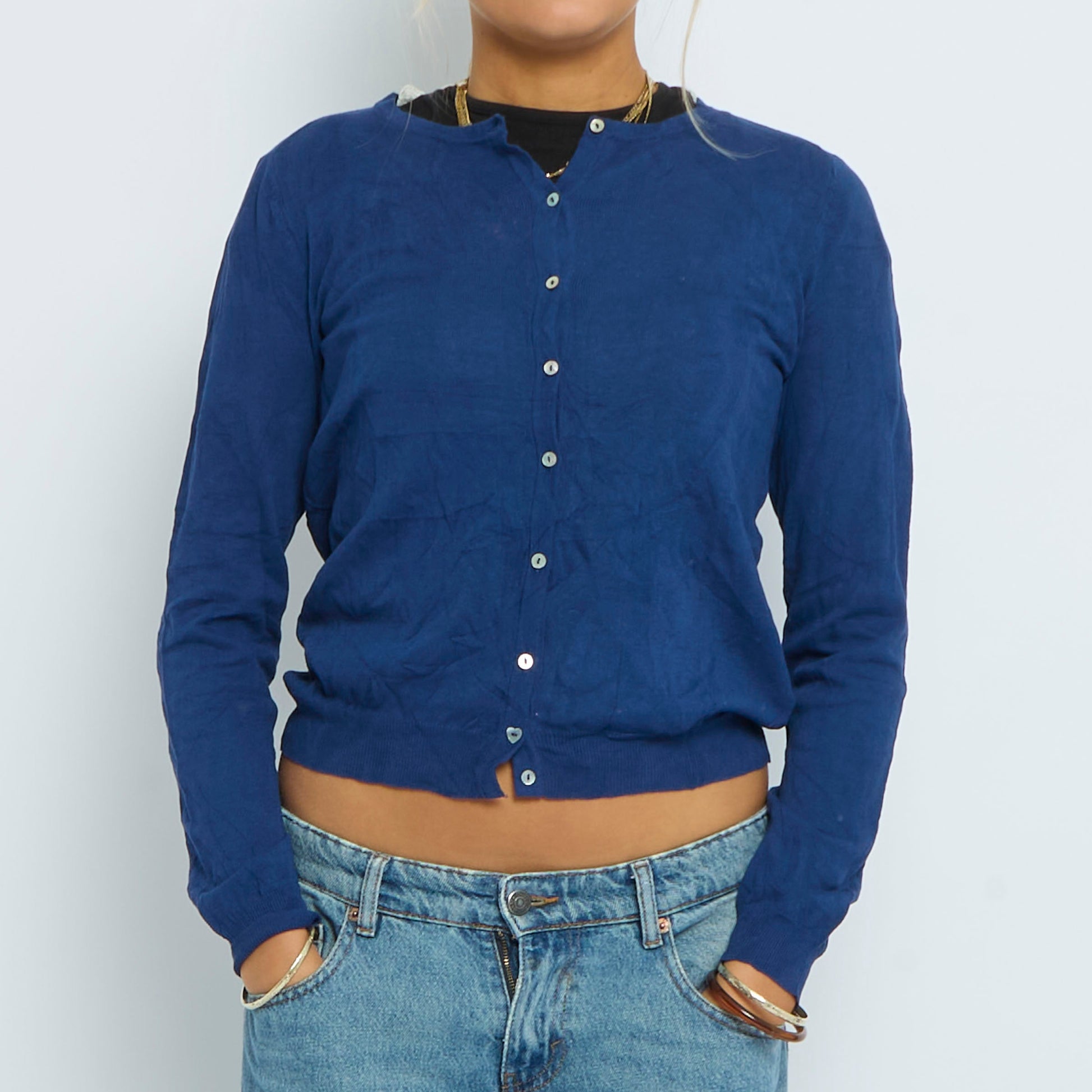 Buttoned Fine Knit Sweater - UK 8