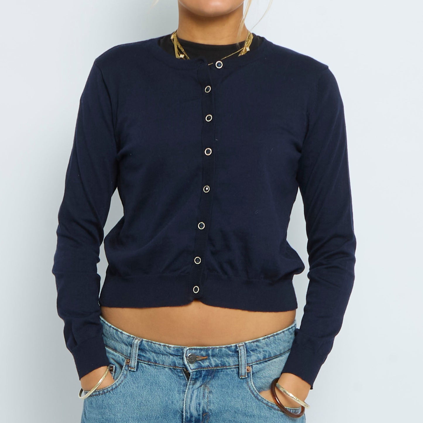 Button Detail Fine Knit Cardigan - UK 8