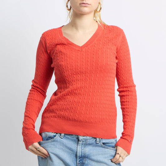 V-Neck Cable Knit Sweater - UK 8