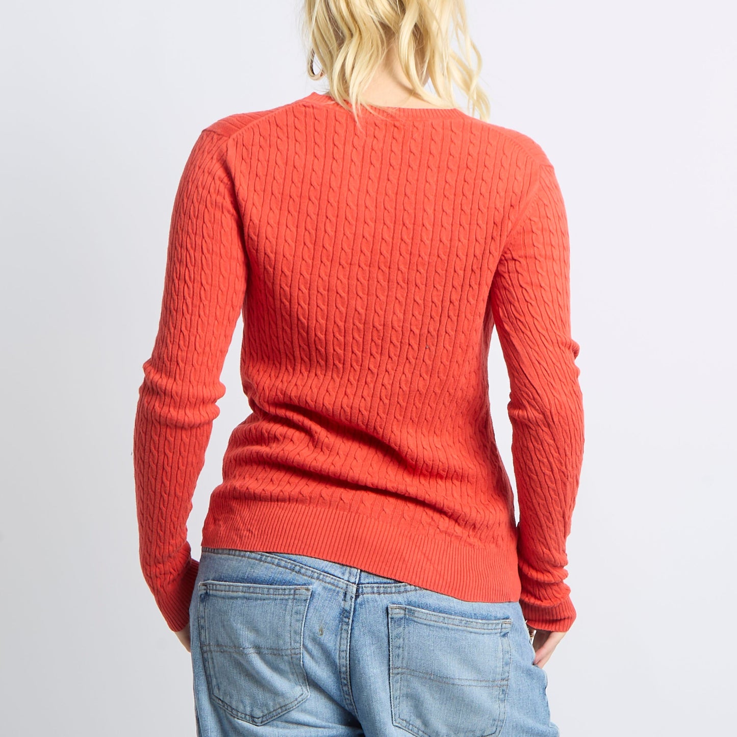 V-Neck Cable Knit Sweater - UK 8