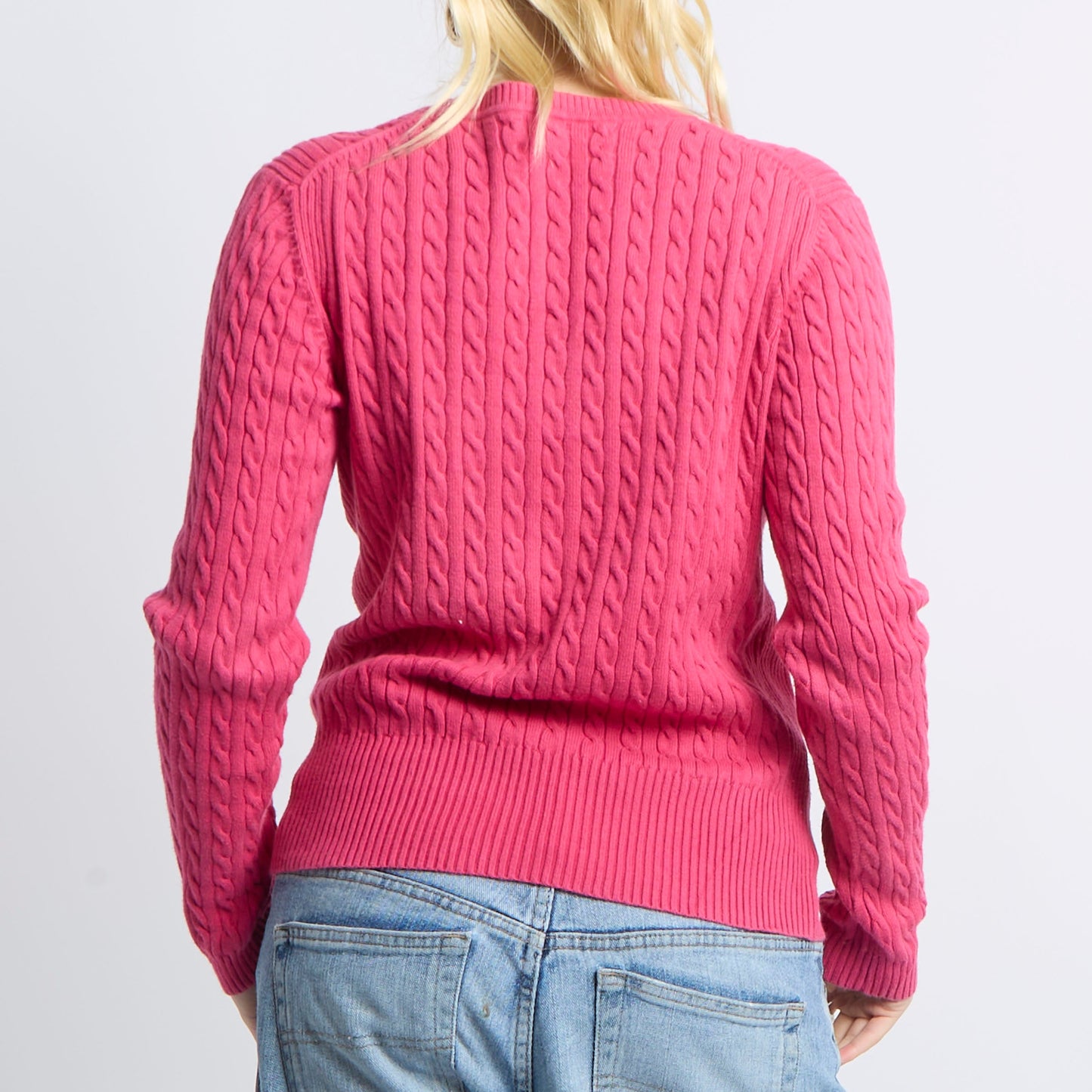 Cable Knit V-Neck Sweatshirt - UK 8