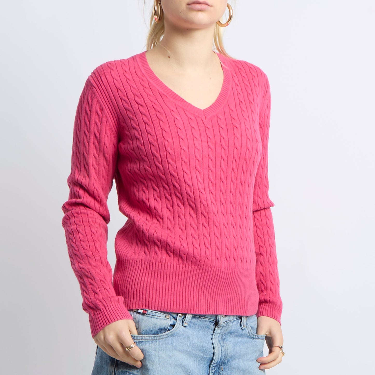 Cable Knit V-Neck Sweatshirt - UK 8