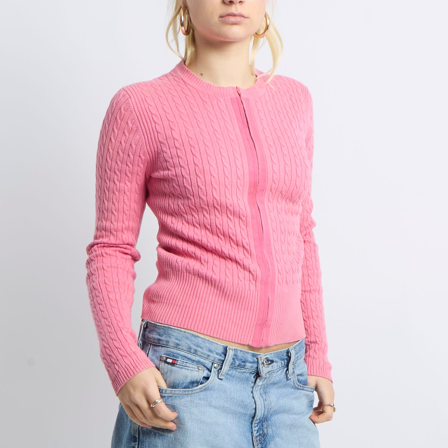 Cable Knit Zip Up Sweatshirt - UK 8