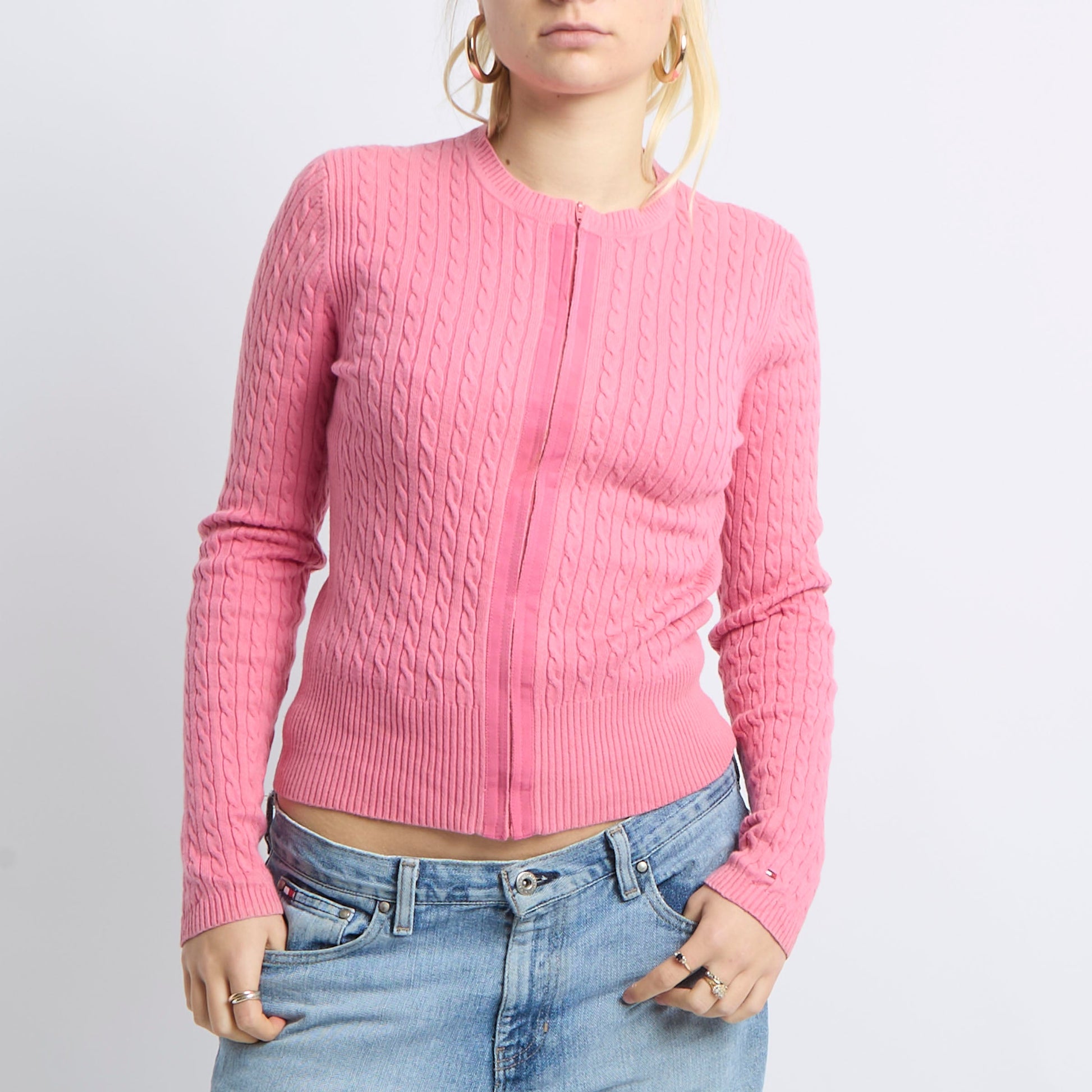 Cable Knit Zip Up Sweatshirt - UK 8