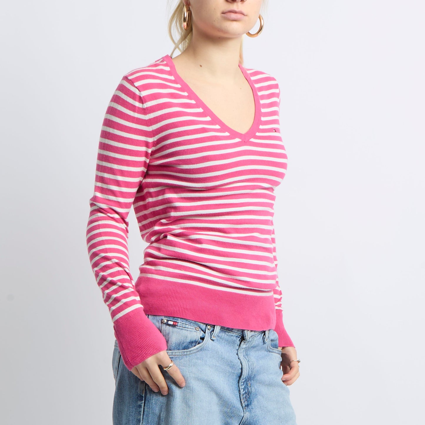 V-Neck Fine Knit Sweater - UK 8