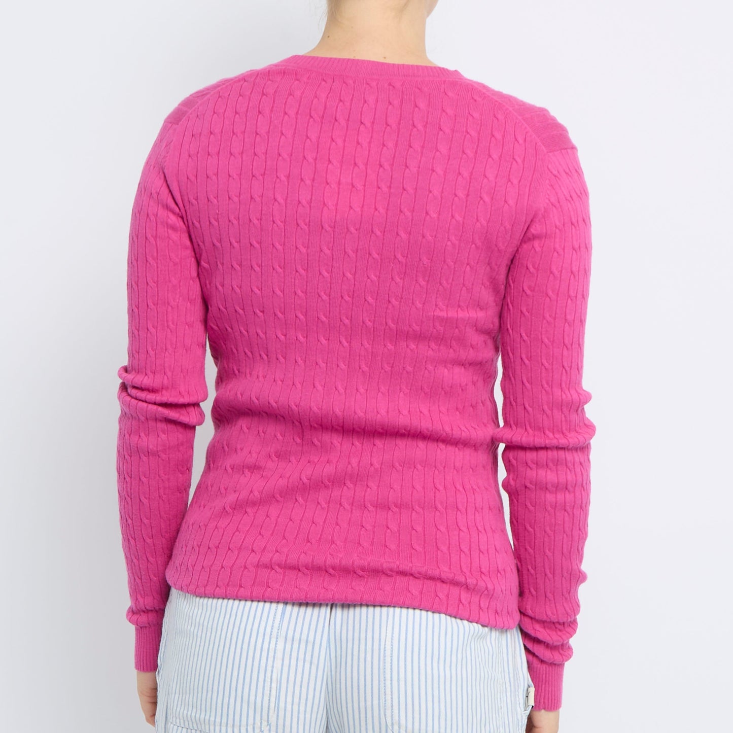 Tommy Hilfiger Cable Knit V-Neck Sweater - UK 8