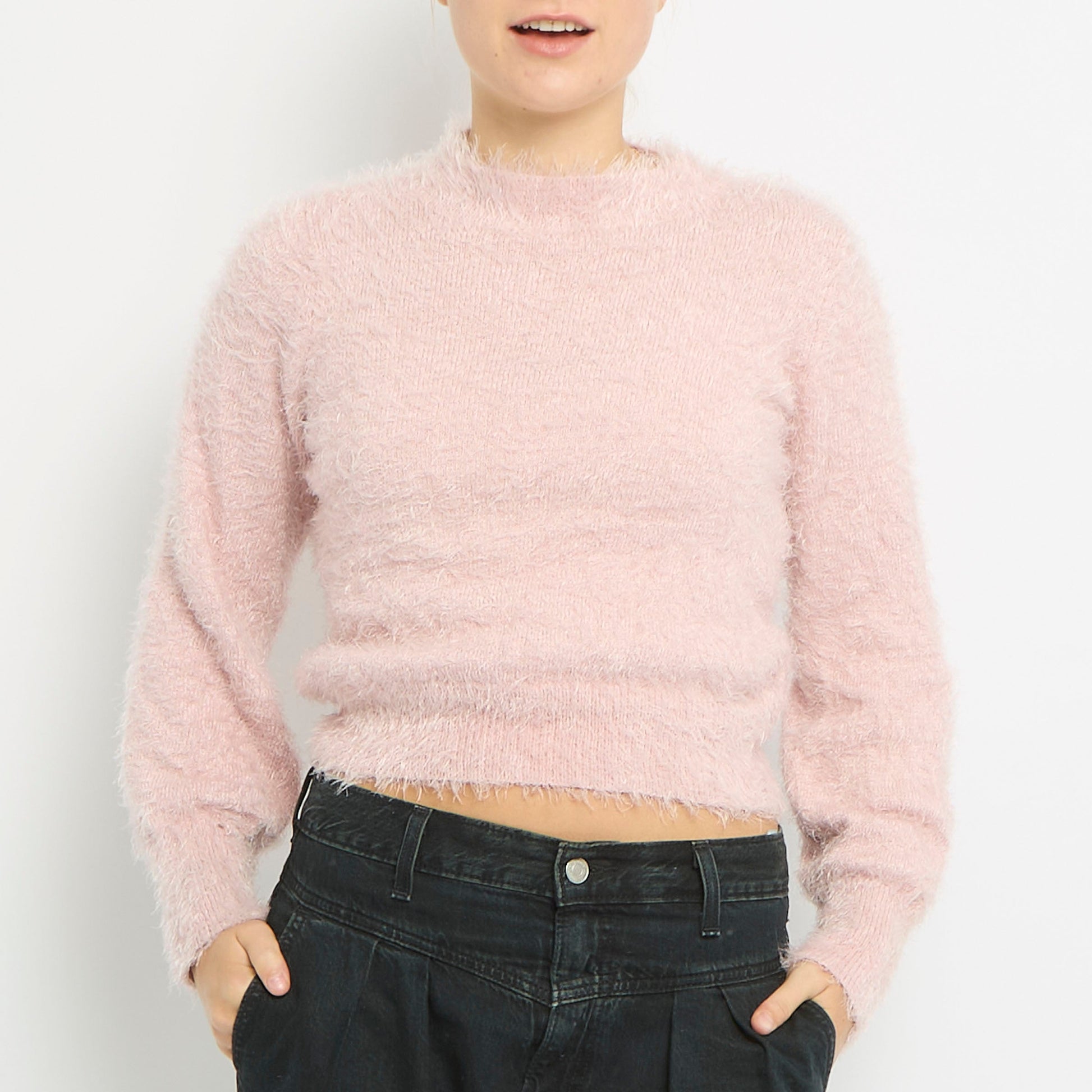 Fluffy Knit Round Neck Sweatshirt-UK 8