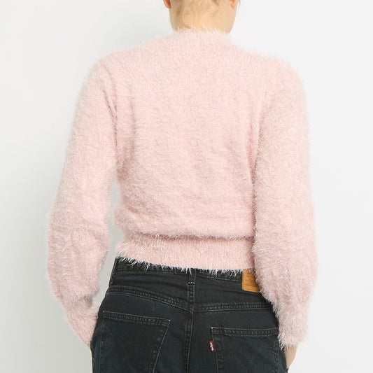 Fluffy Knit Round Neck Sweatshirt-UK 8