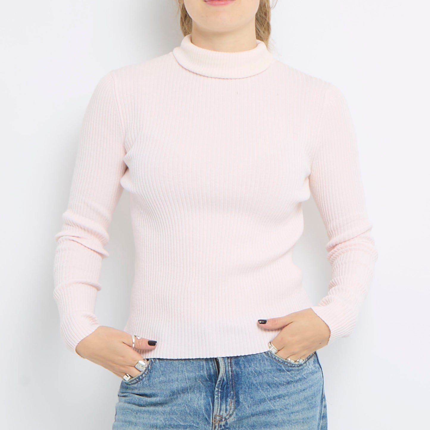 Ribbed Turtle Neck Long Sleeve Knitted Top - UK 8