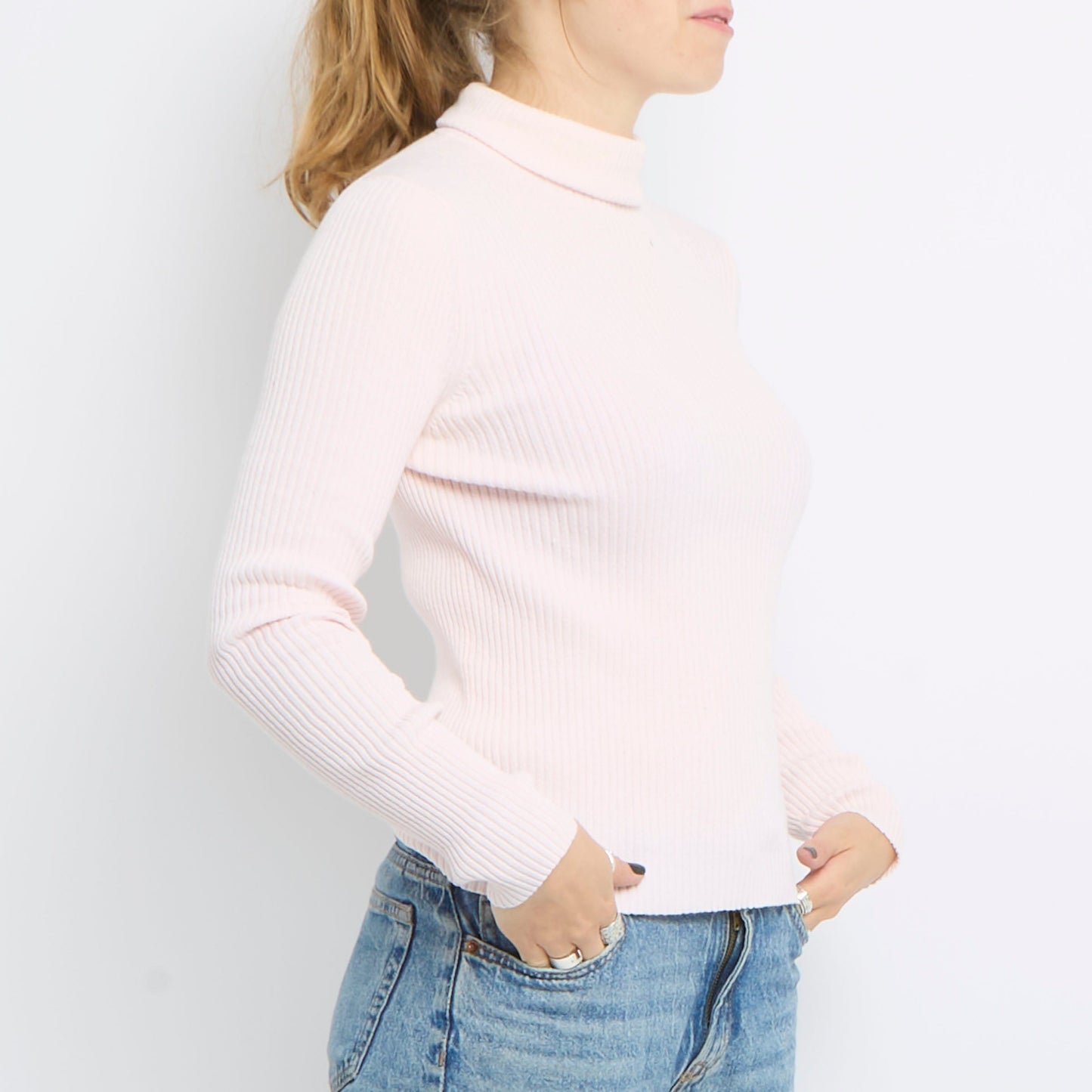 Ribbed Turtle Neck Long Sleeve Knitted Top - UK 8