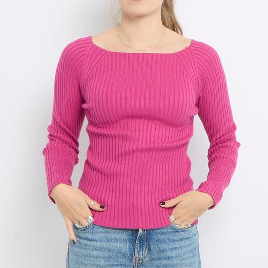 Square Neck Ribbed Knitted Top - UK 8