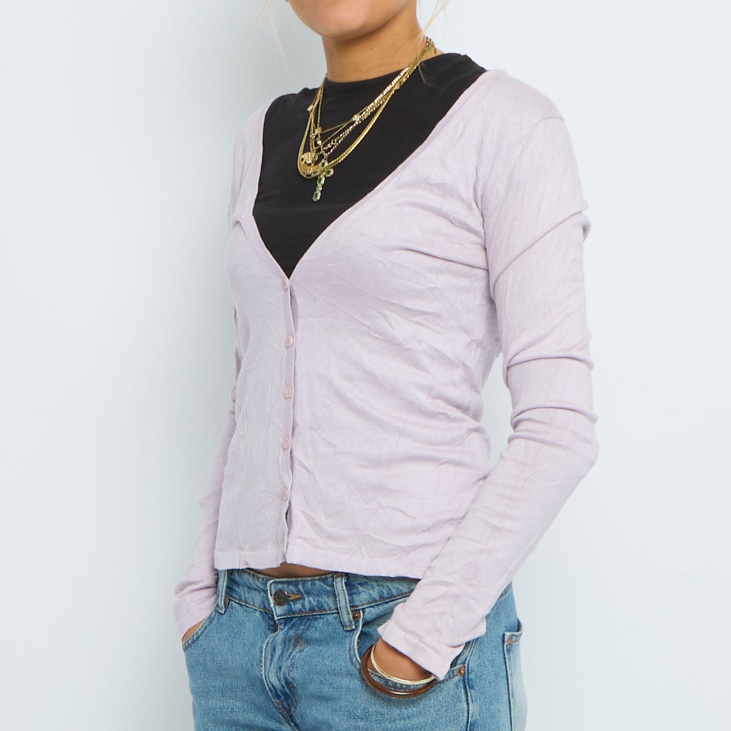 Low V-Neck Fine Knit Cardigan - UK 8