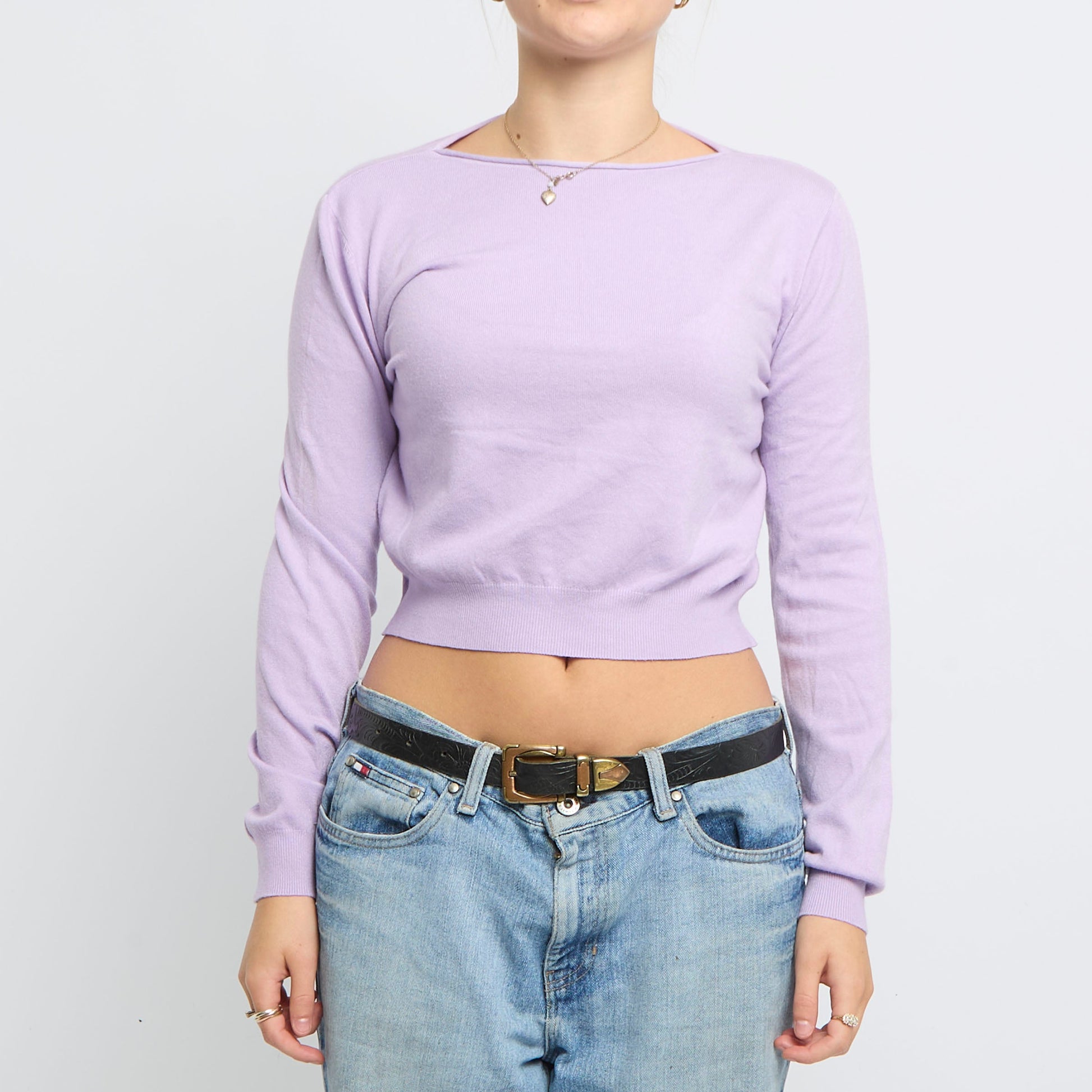 Fine-Knit Wide Neck Sweater - UK 8