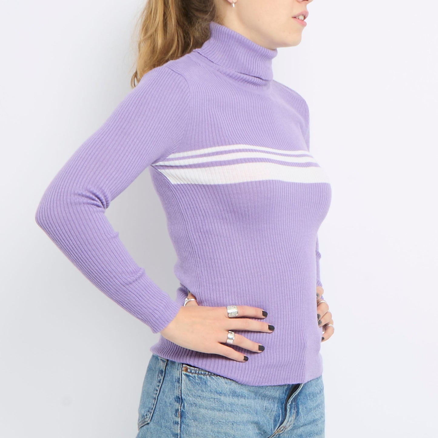 Ribbed Turtle Neck Long Sleeve Knitted Top - UK 8