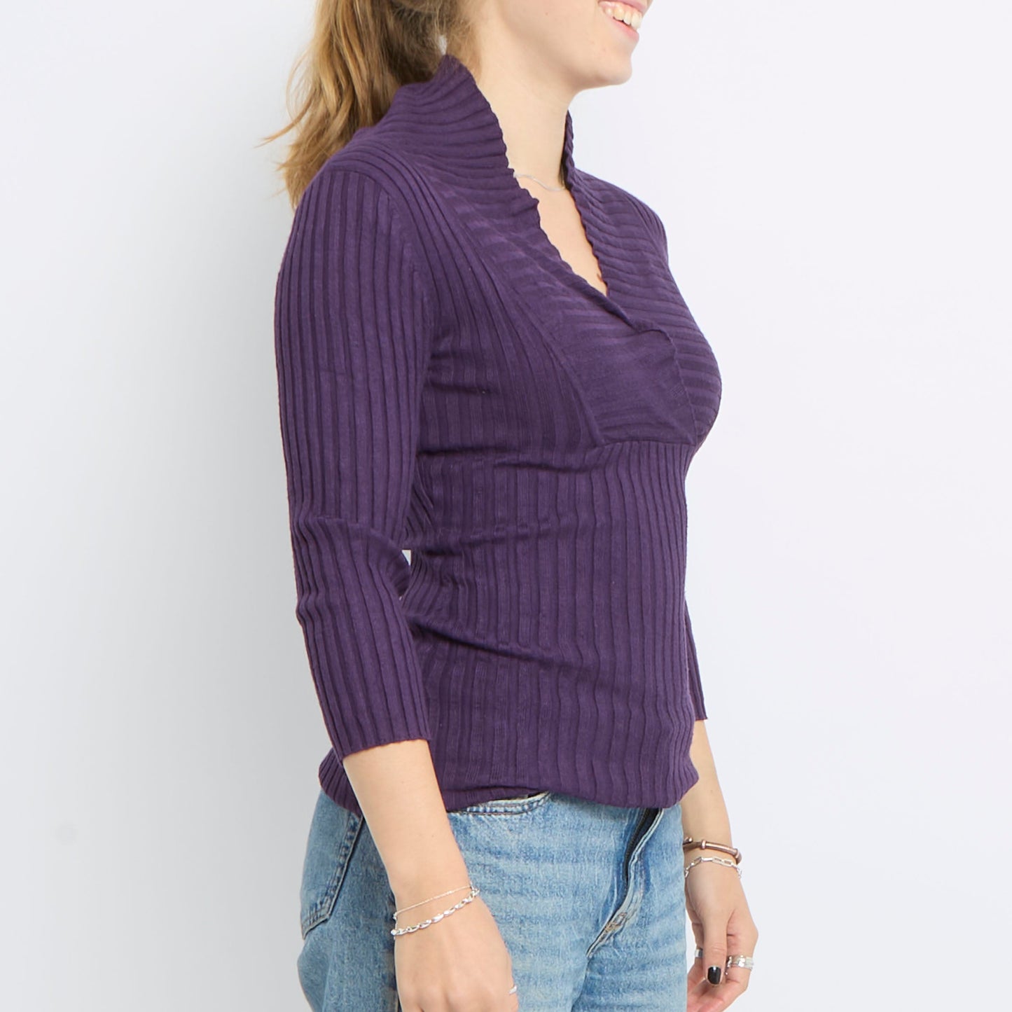 Wrap Neckline 3/4 Sleeve Top - UK 8