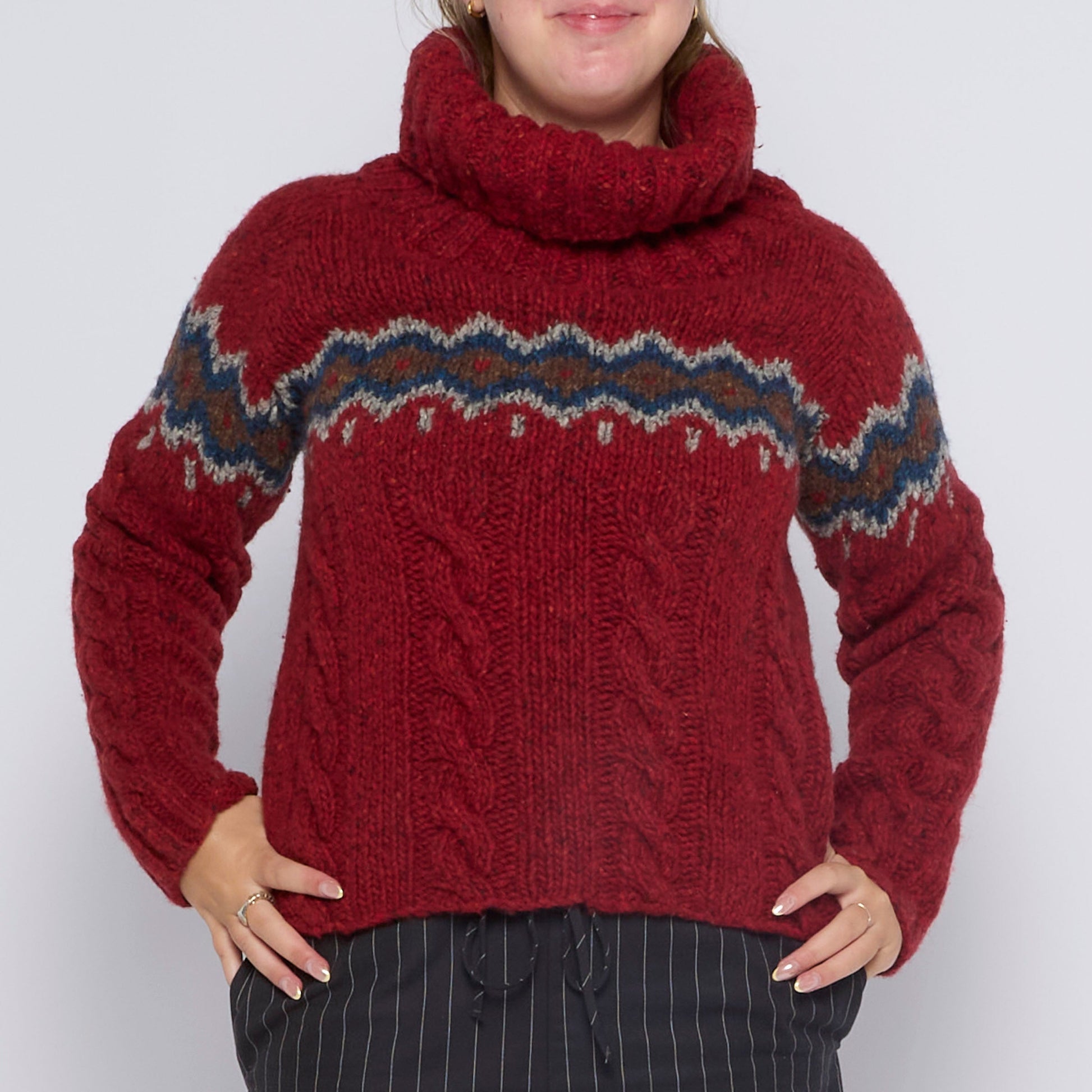 Cableknit Roll Neck Sweater - UK 8