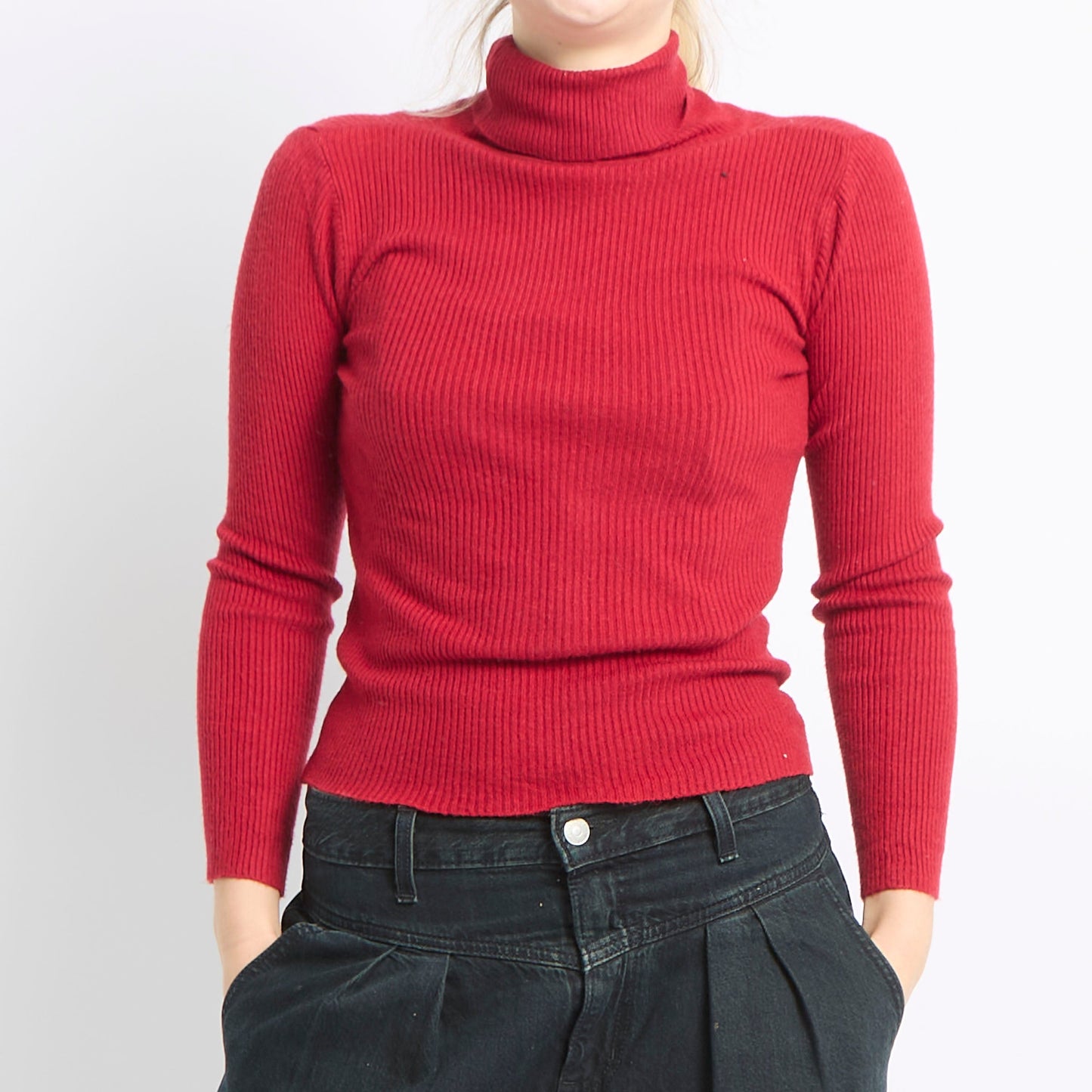 Ribbed Polo Neck Sweater - UK 8