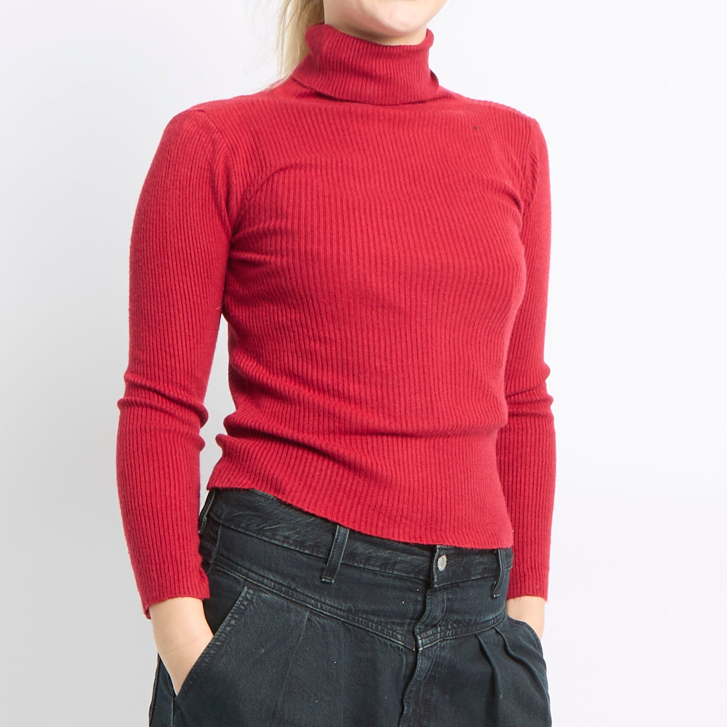 Ribbed Polo Neck Sweater - UK 8