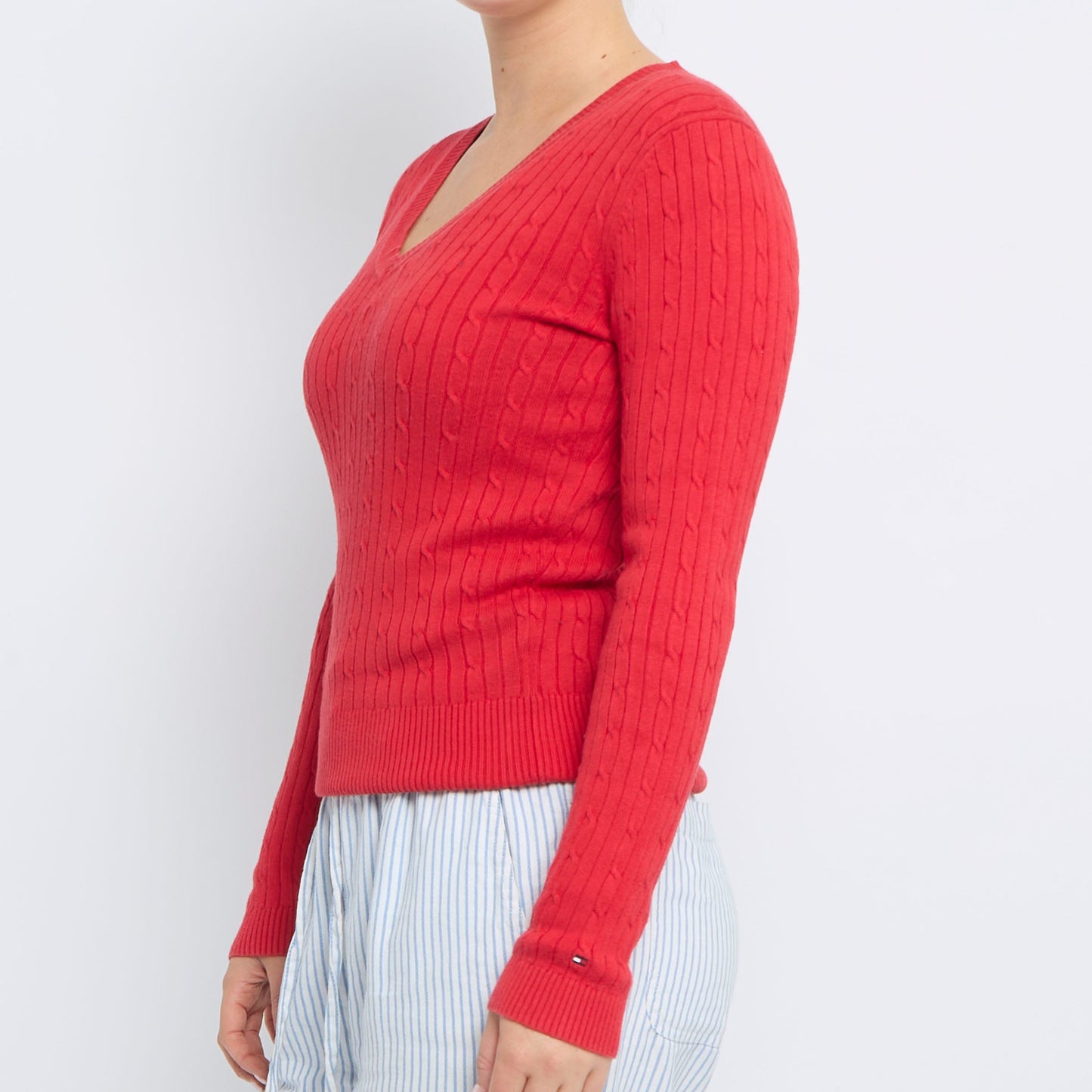 Tommy Hilfiger Cable Knit V-Neck Sweater - UK 8