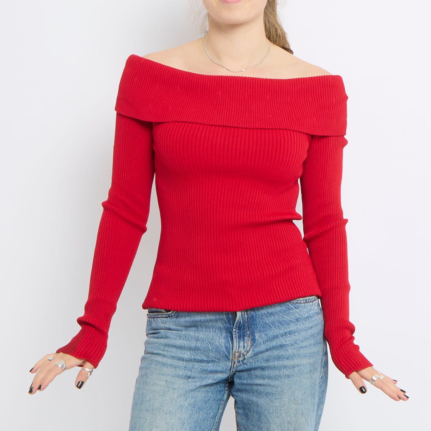 Off The shoulder Ribbed Top - UK 8