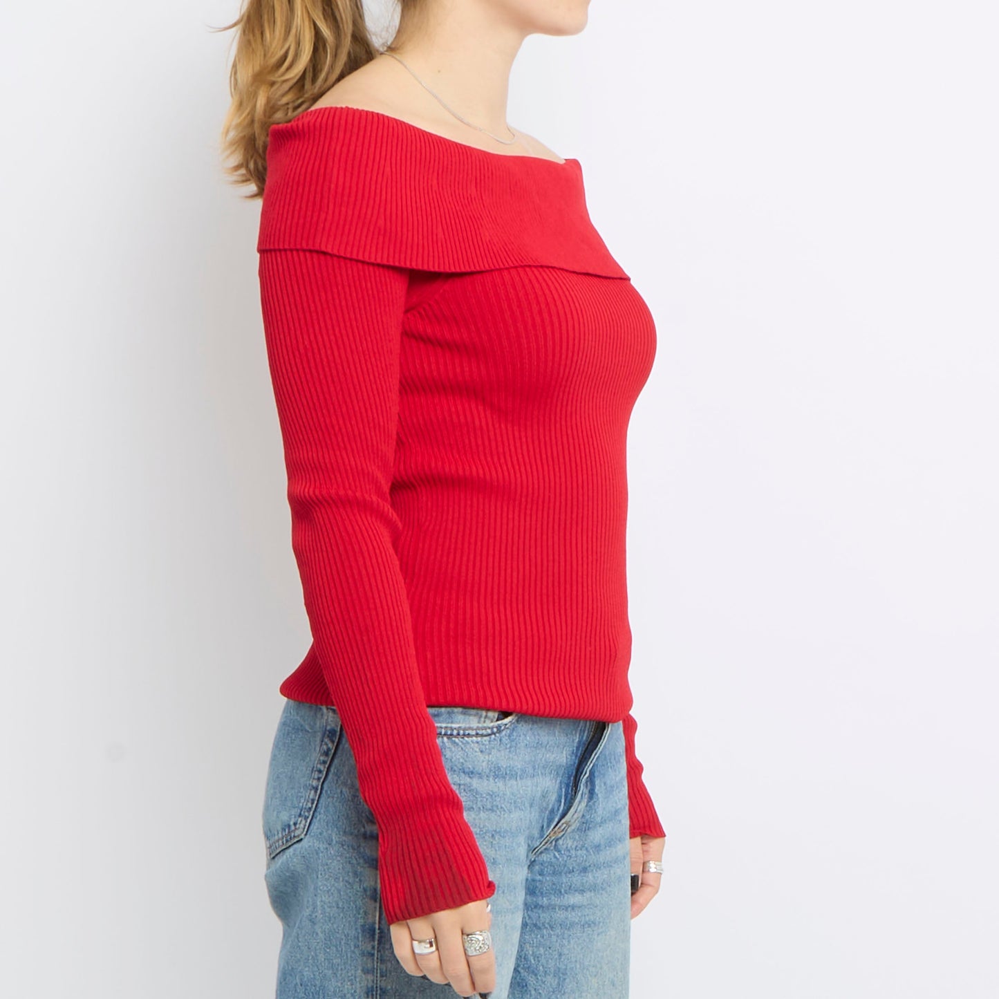 Off The shoulder Ribbed Top - UK 8