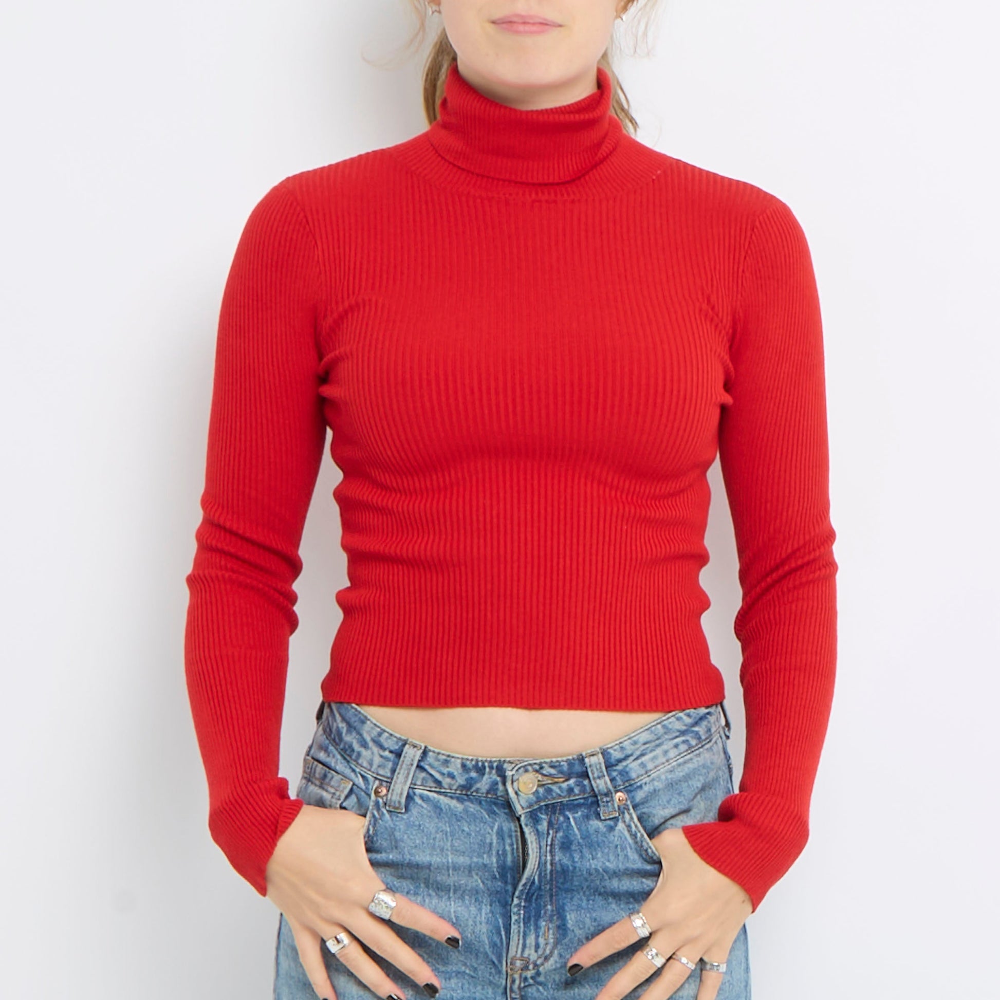 Ribbed Polo Neck Knitted Top - UK 8