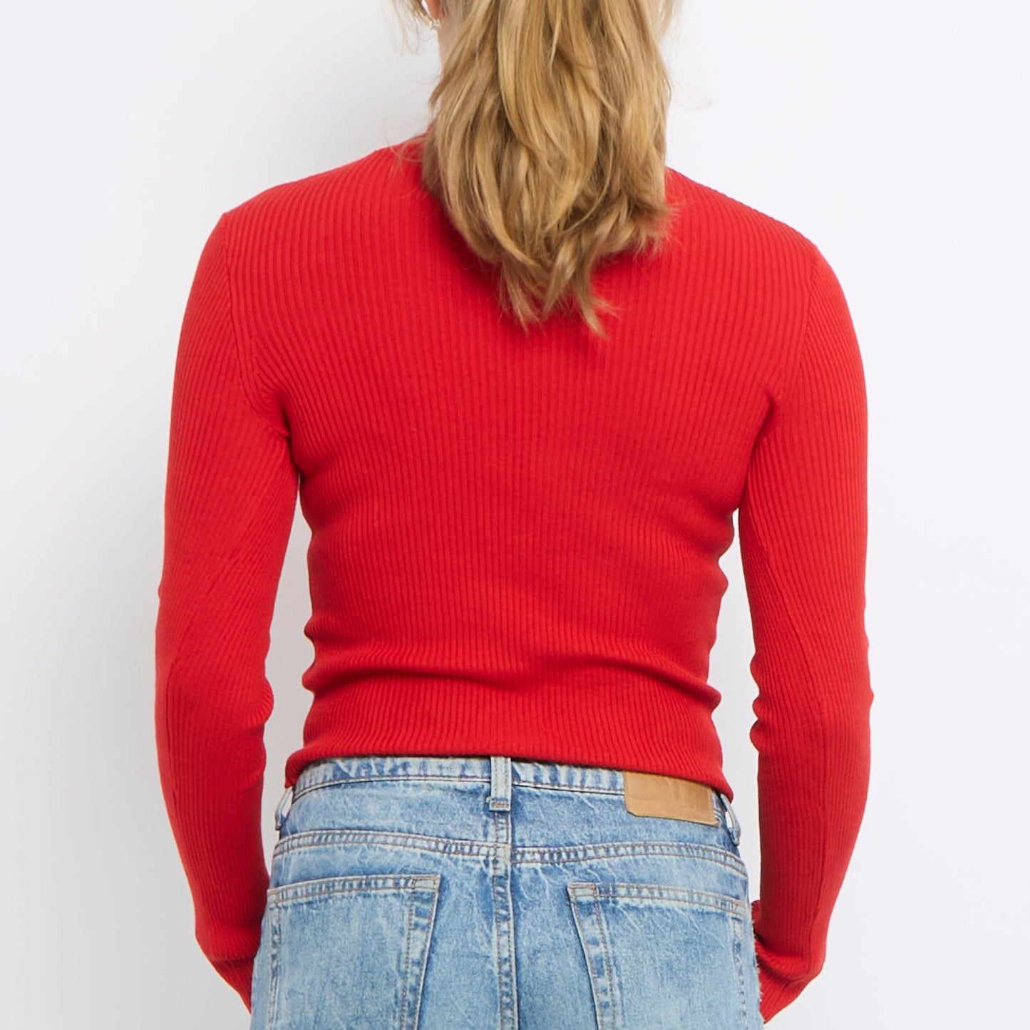 Ribbed Polo Neck Knitted Top - UK 8