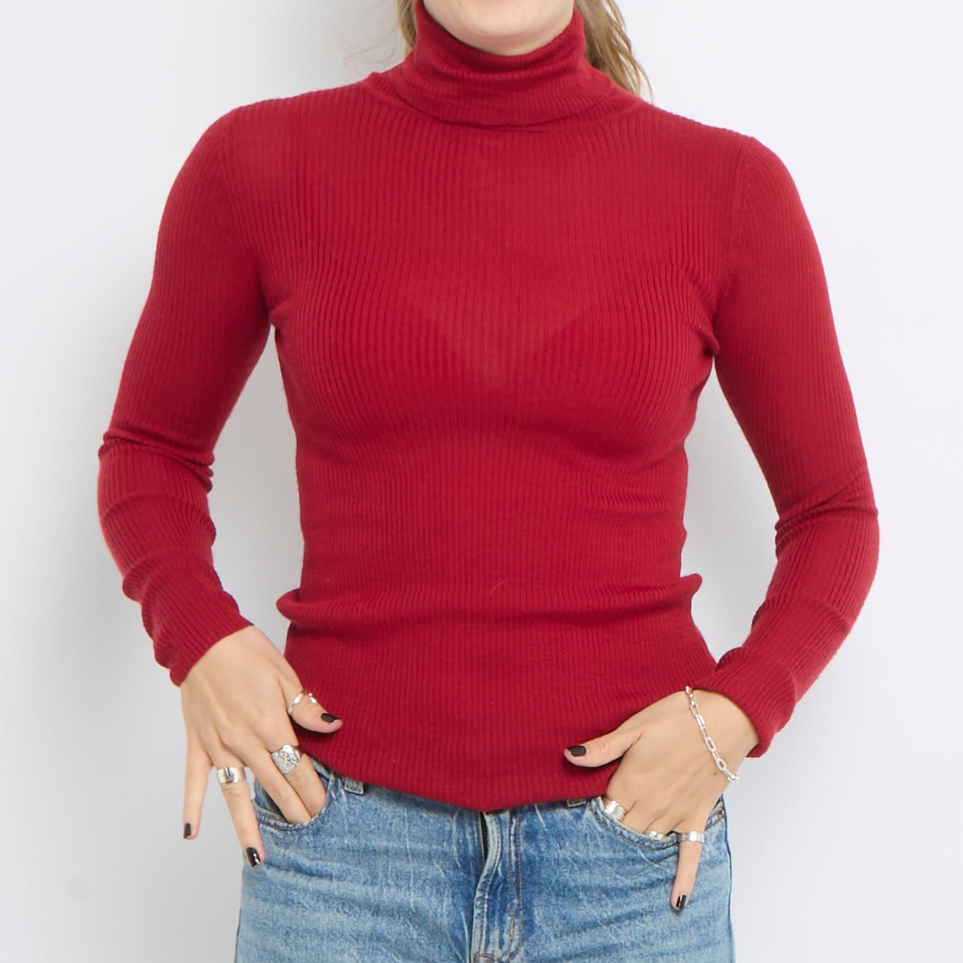 Ribbed Polo Neck Knitted Top - UK 8