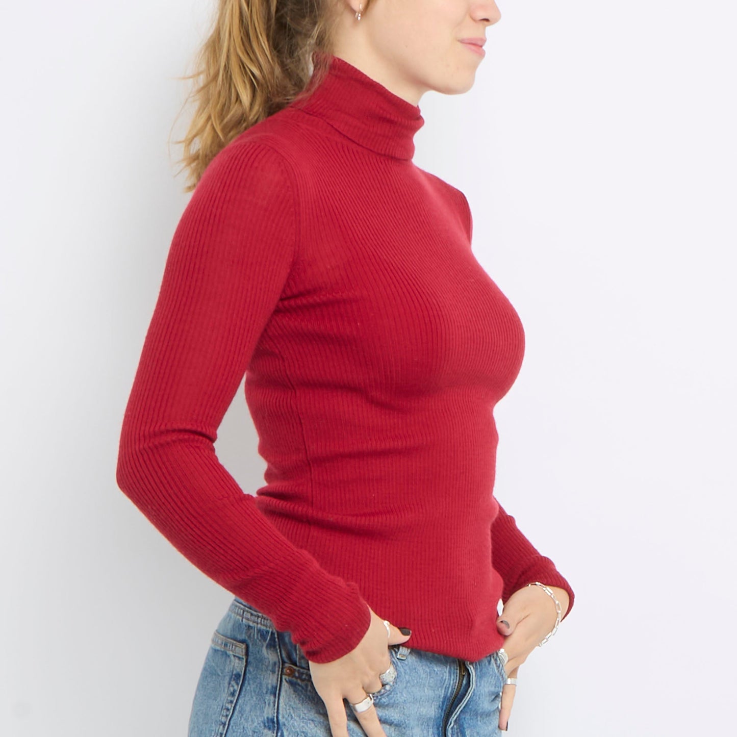 Ribbed Polo Neck Knitted Top - UK 8